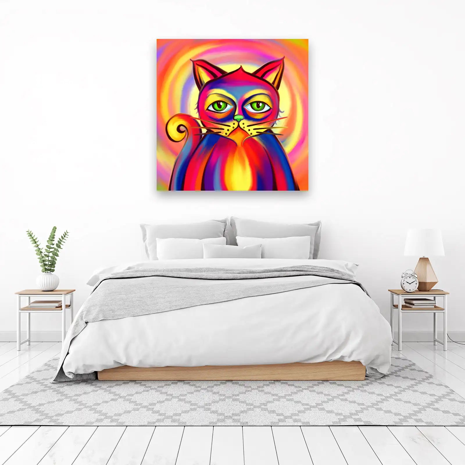 Vibrant Cat Portrait Wall Art - Whimsical Pet Art