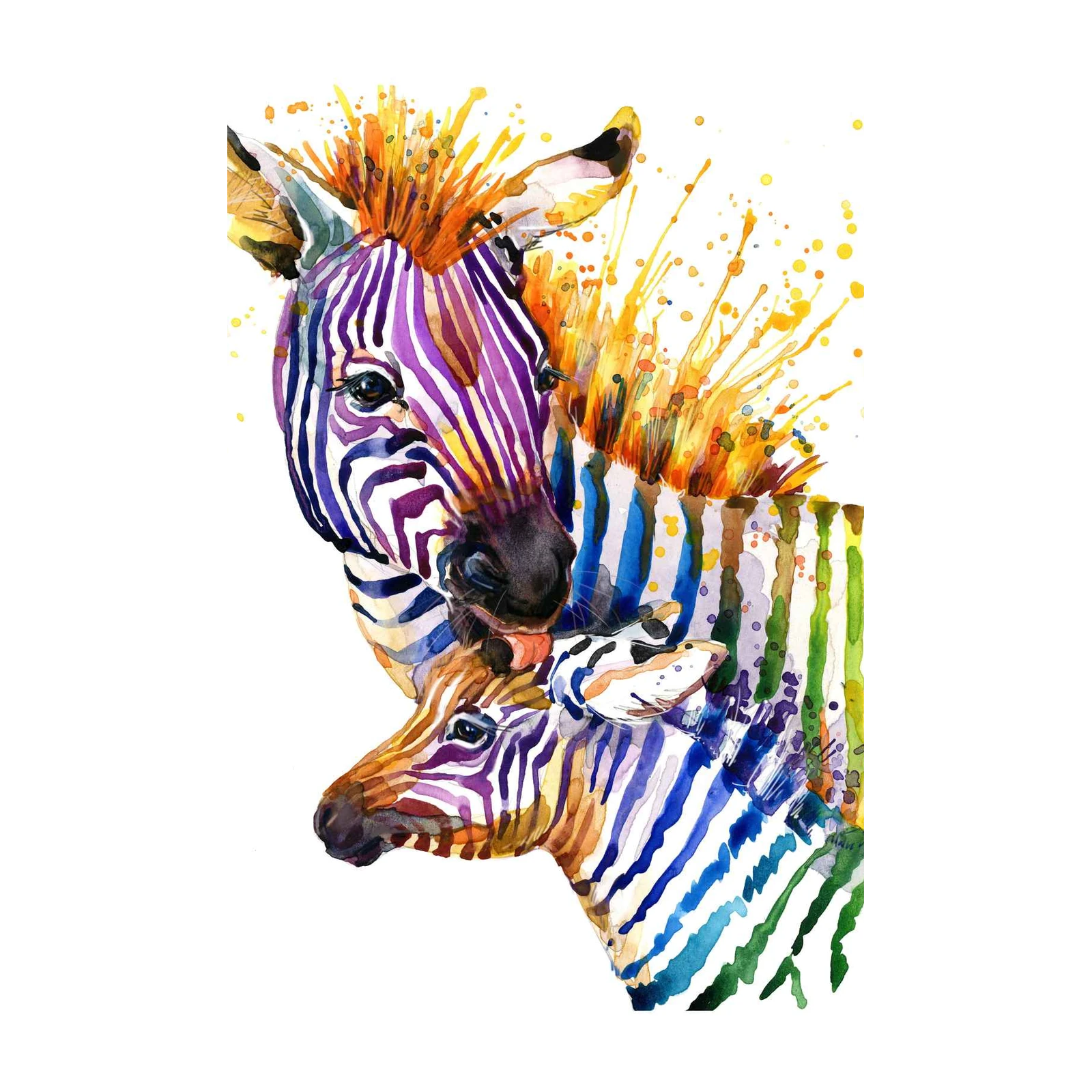 Vibrant Watercolor Zebras Wall Art