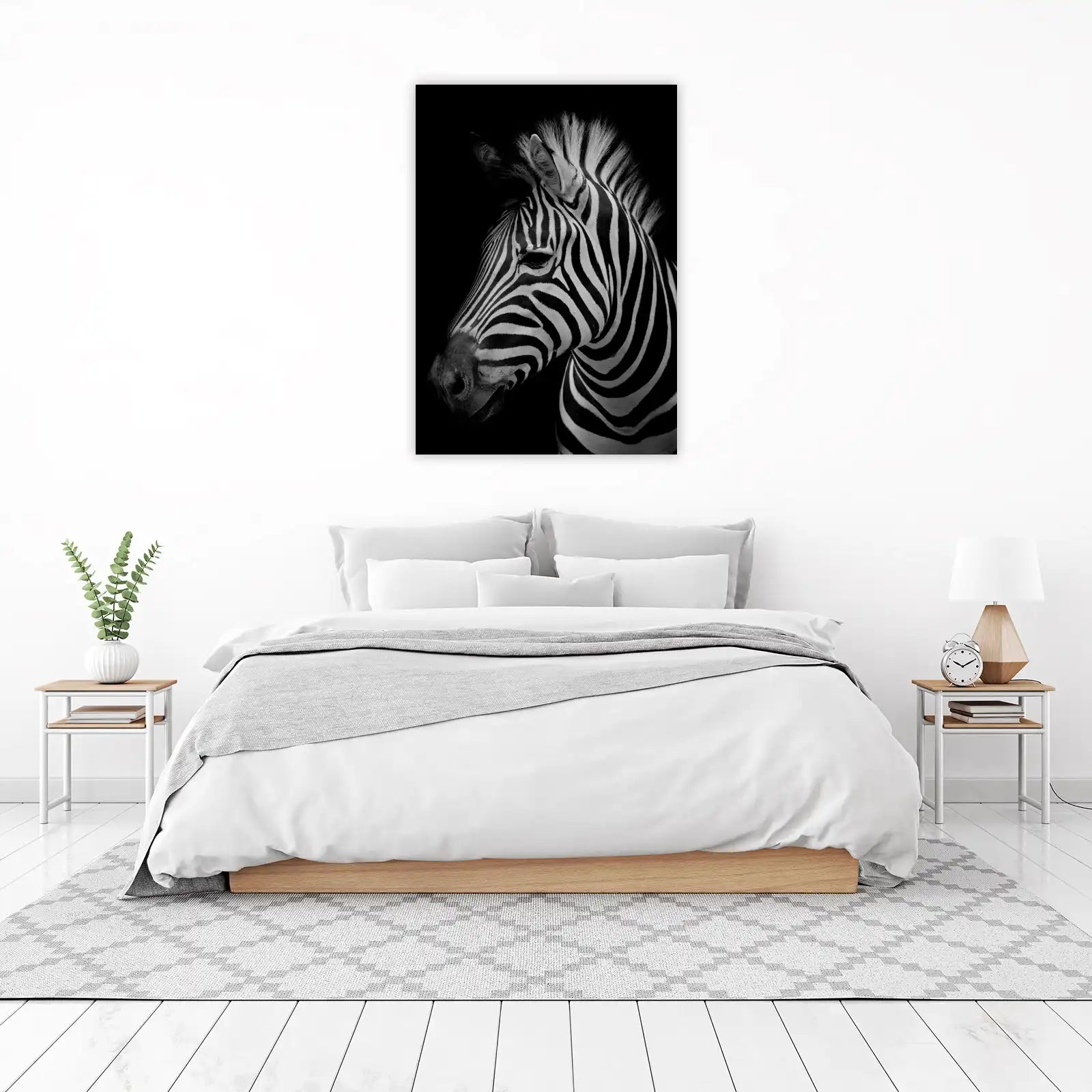 Striking Zebra Portrait B&W Wall Art