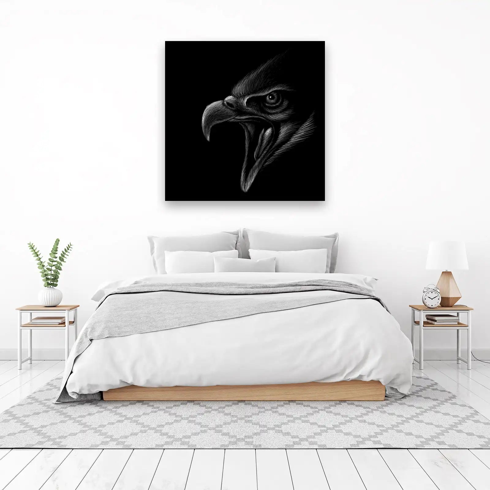 Striking Eagle's Gaze Black & White Wall Art