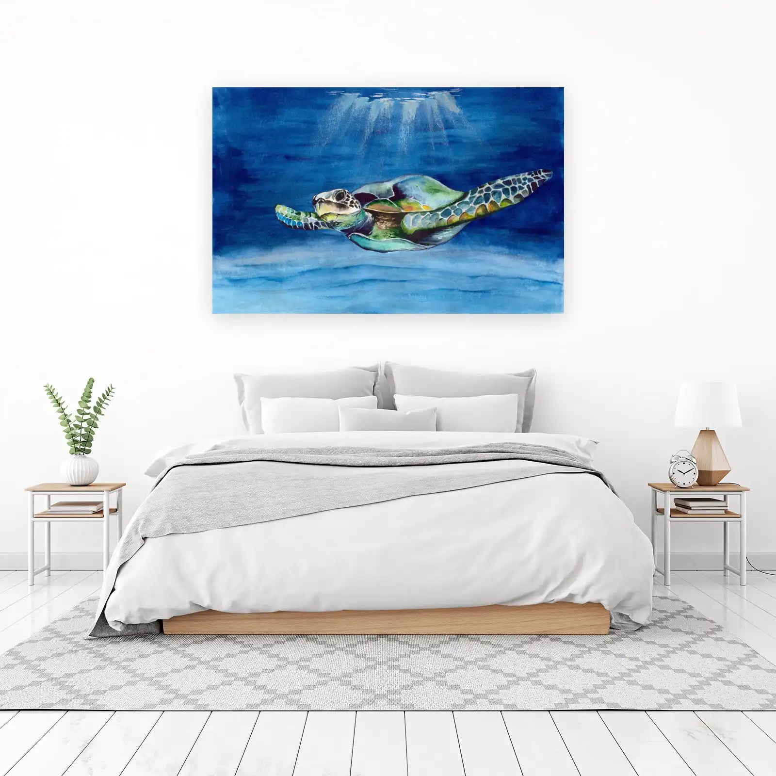 Serene Sea Turtle Underwater Watercolor Wall Art