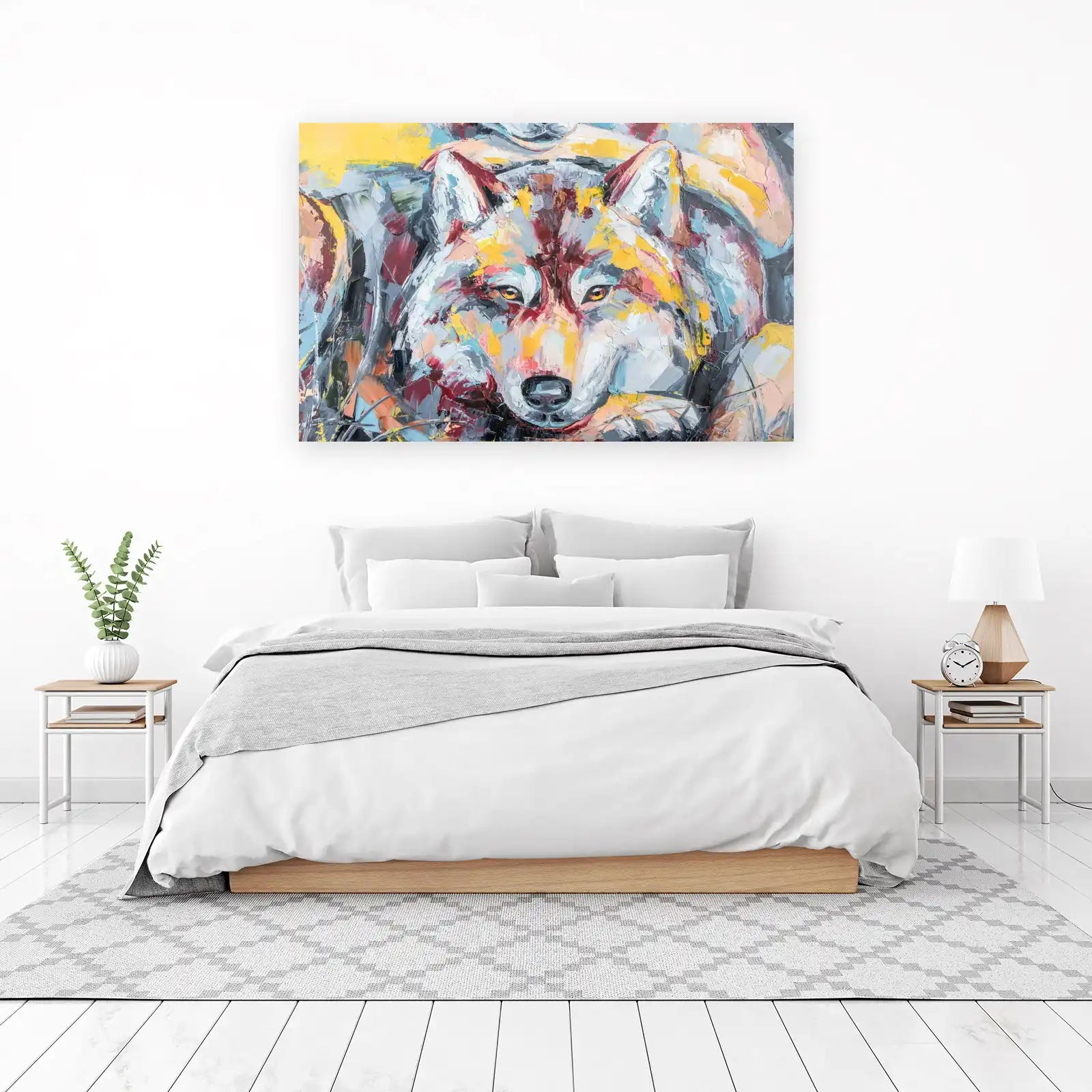 Vibrant Wolf Portrait Textured Wall Art