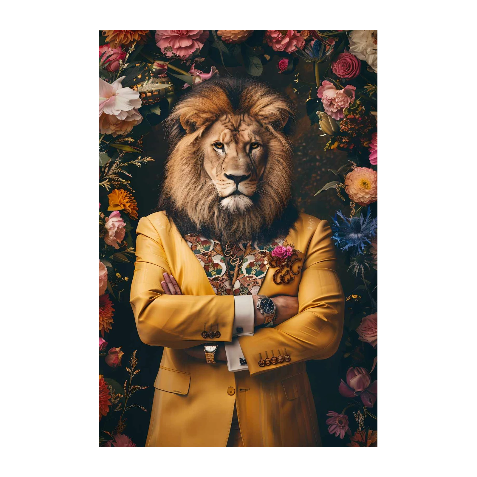 Regal Lion Portrait Yellow Suit Wall Art