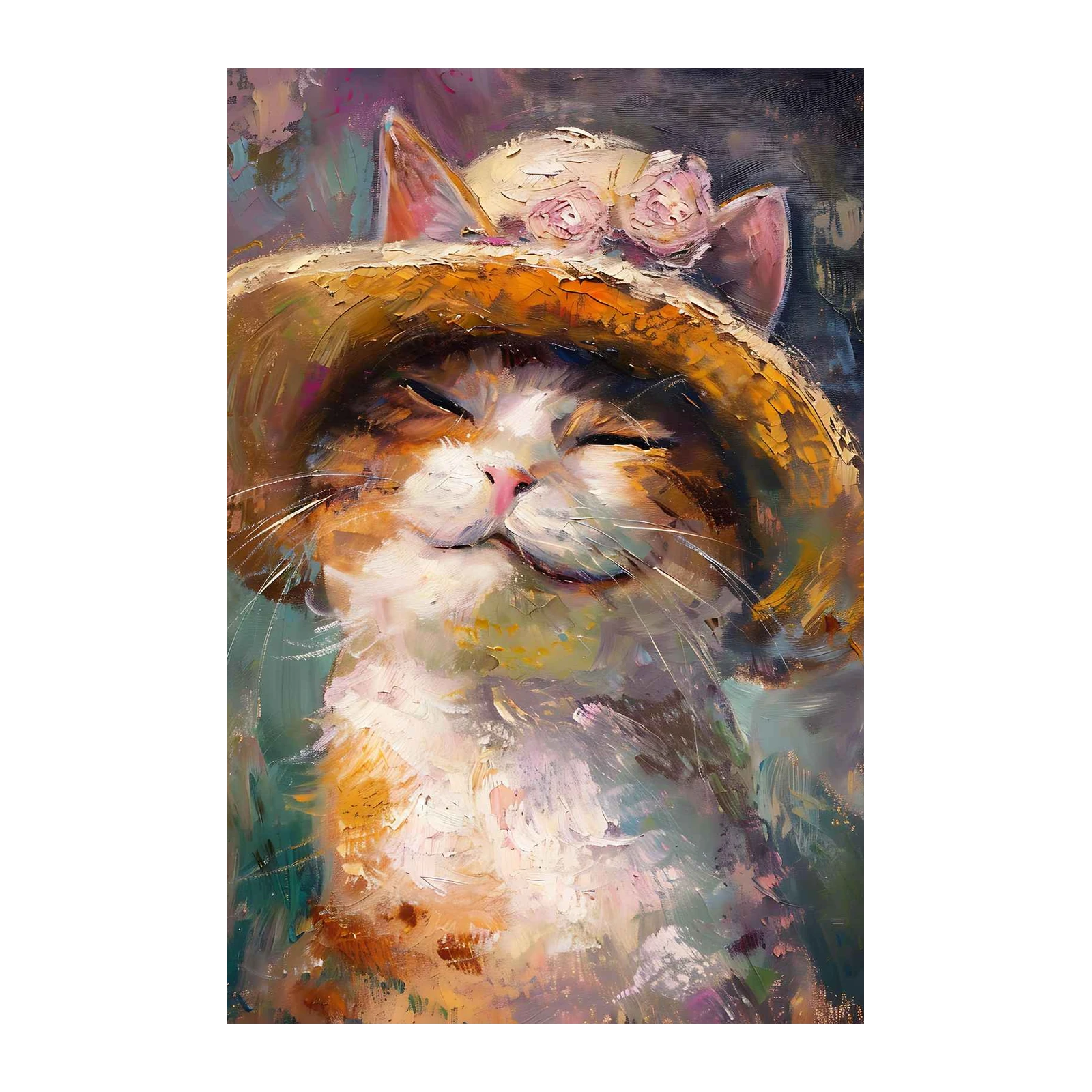 Joyful Cat in Hat Wall Art - Pet Art