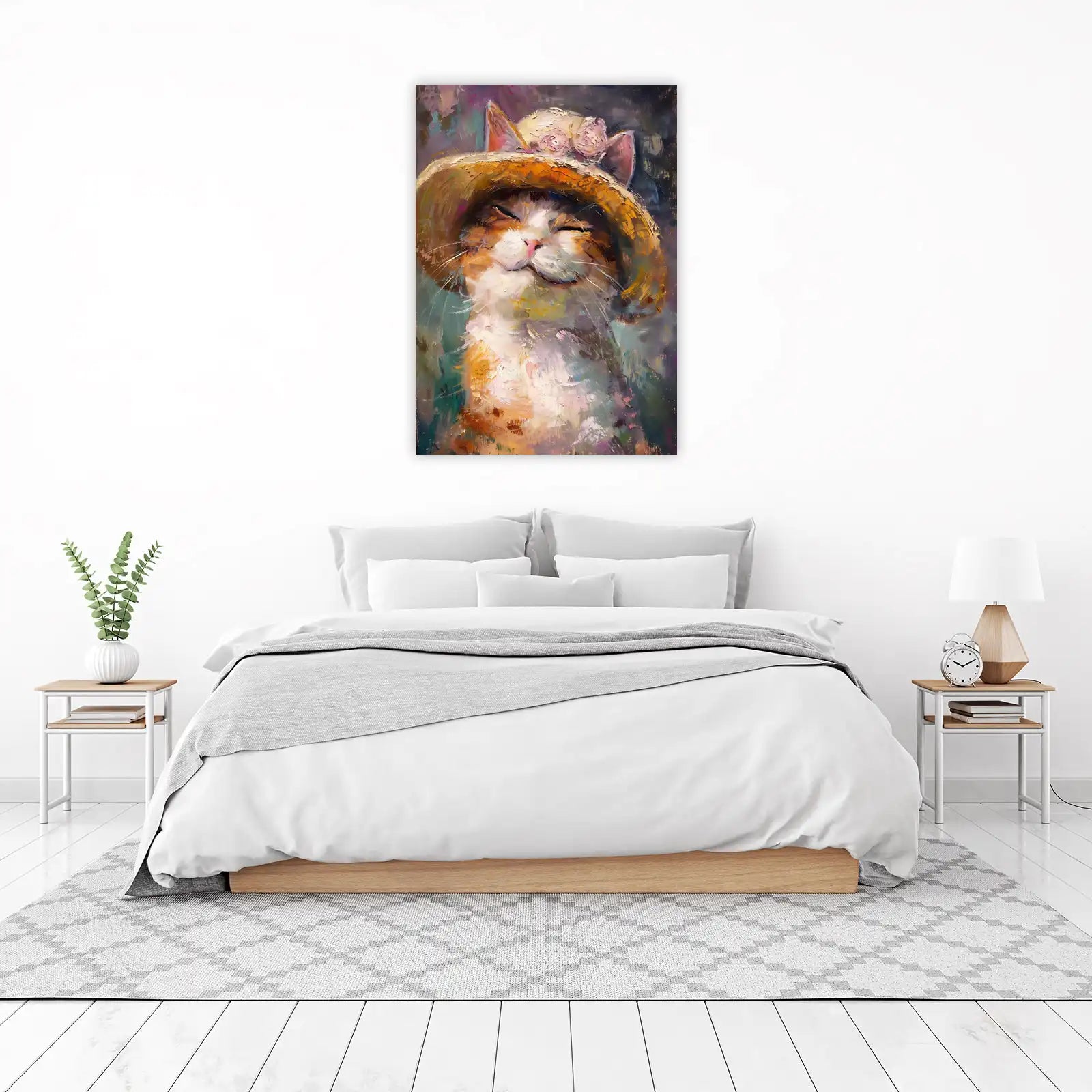 Joyful Cat in Hat Wall Art - Pet Art