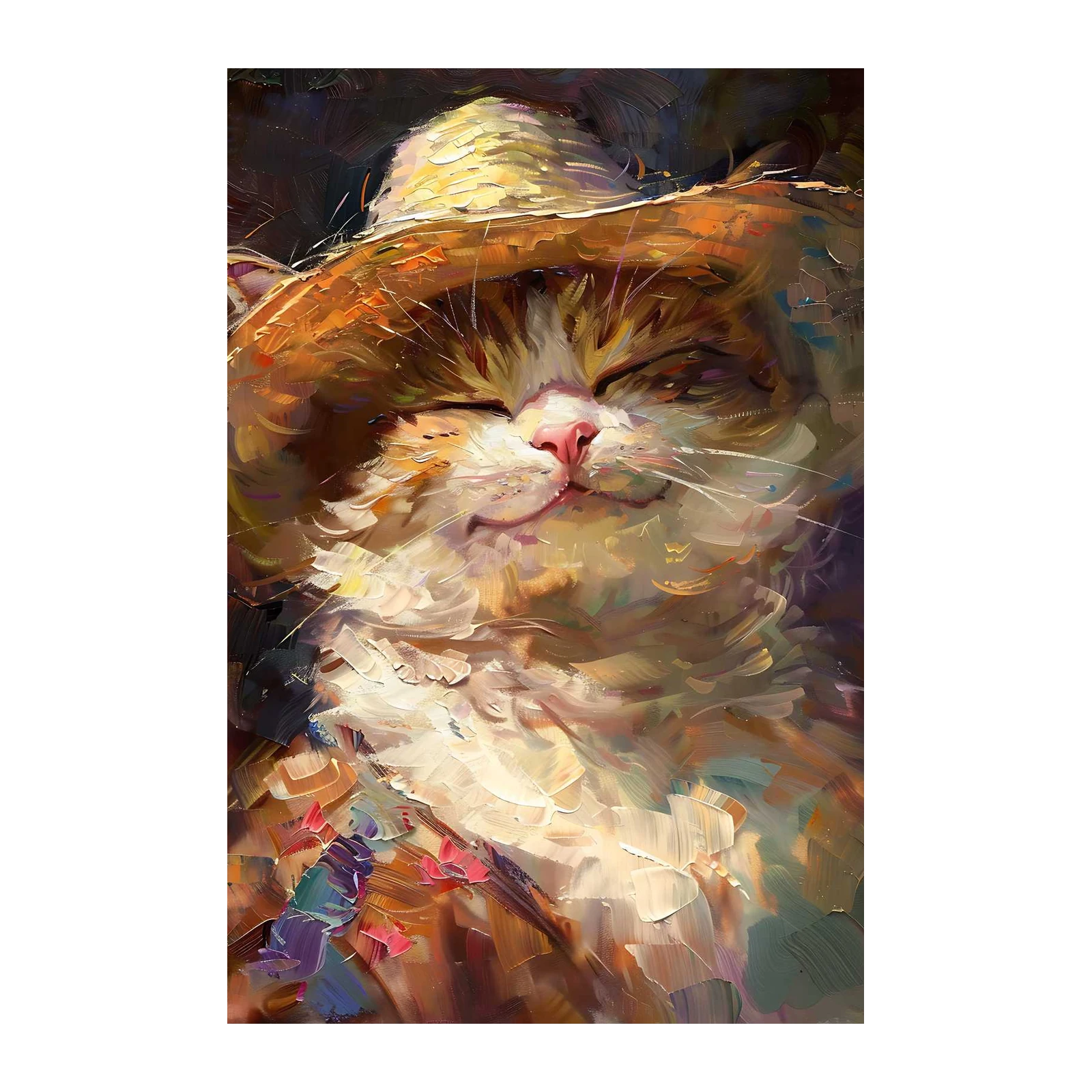 Charming Cat Straw Hat Wall Art