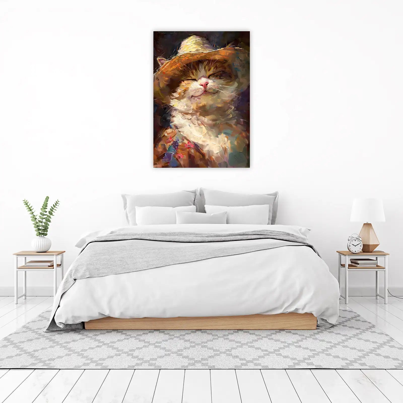 Charming Cat Straw Hat Wall Art