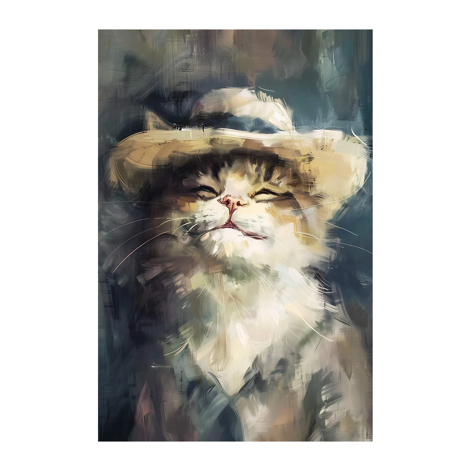 Whimsical Cat with Hat Abstract Wall Art