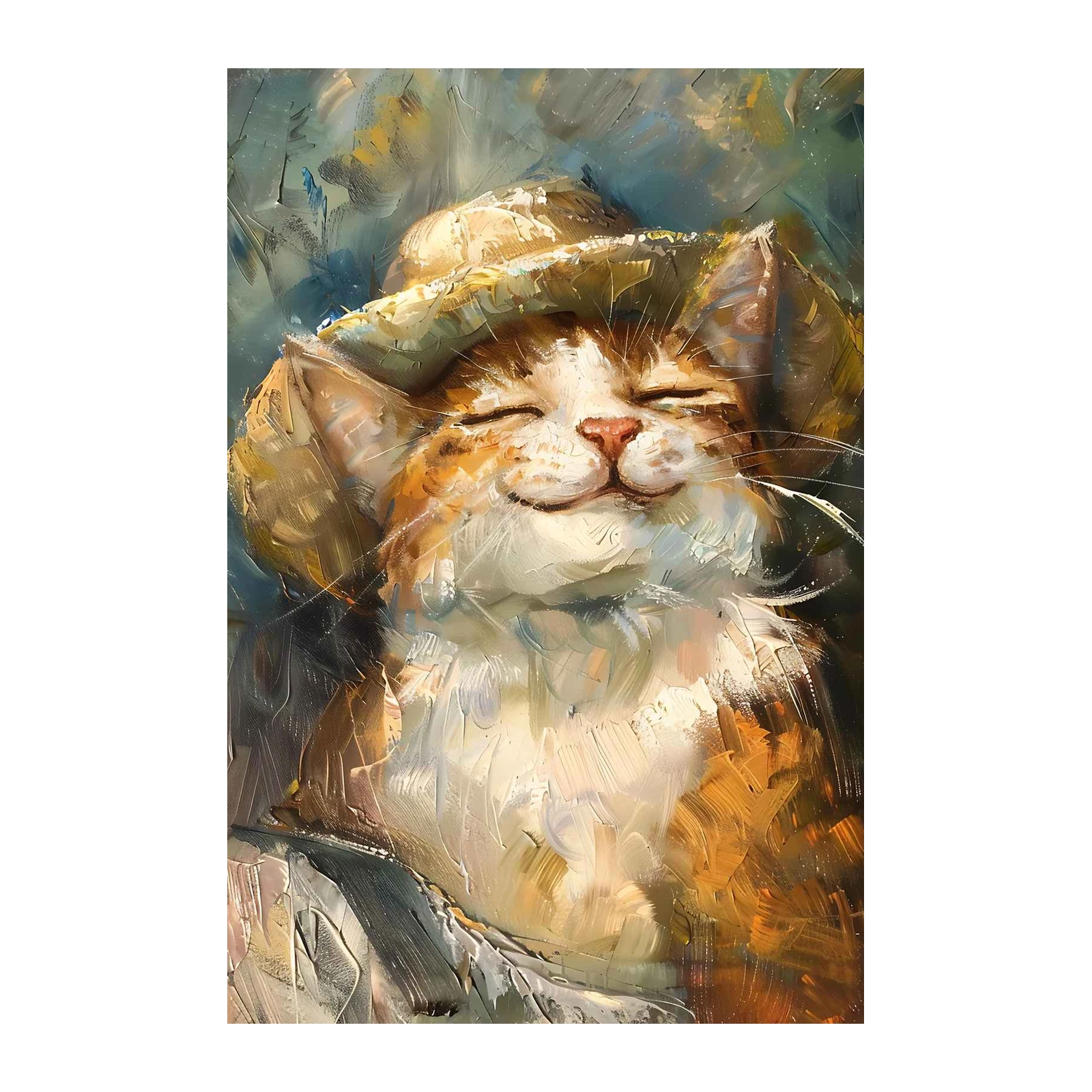Joyful Cat with Straw Hat Wall Art