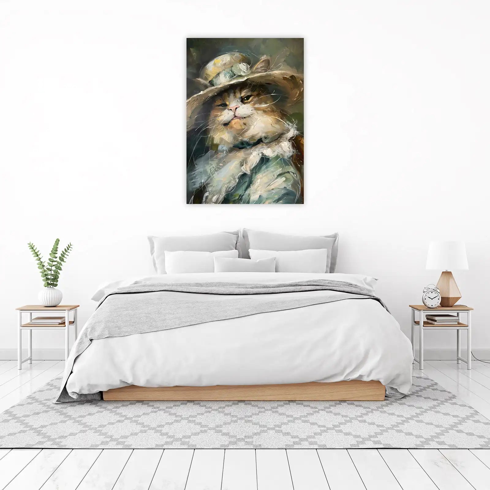 Elegant Cat with Hat Oil Painting Wall Art