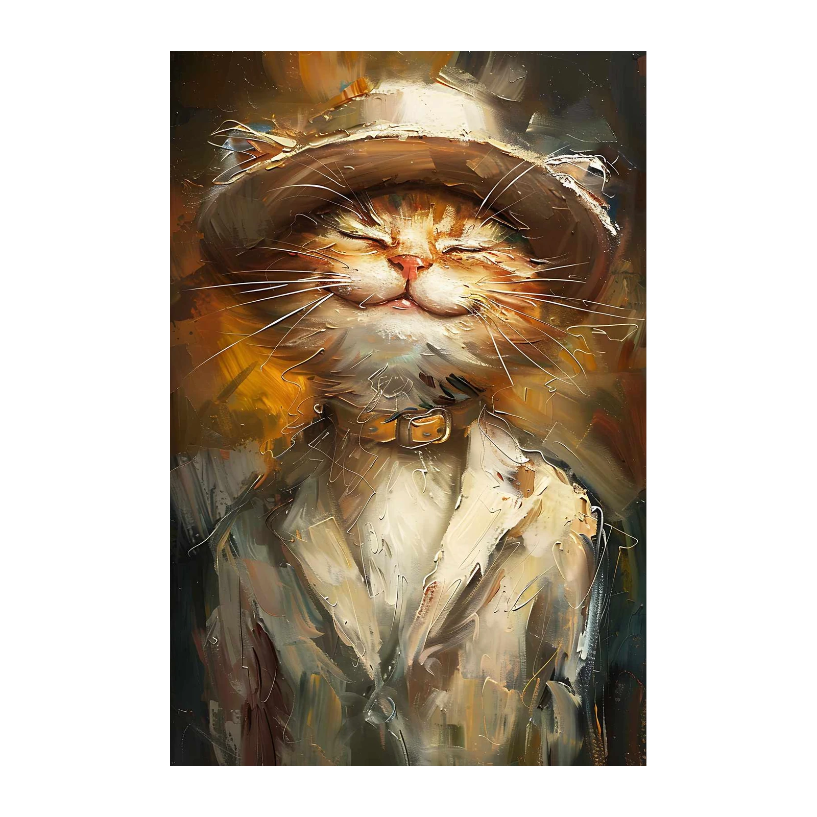 Joyful Cat in Hat Wall Art