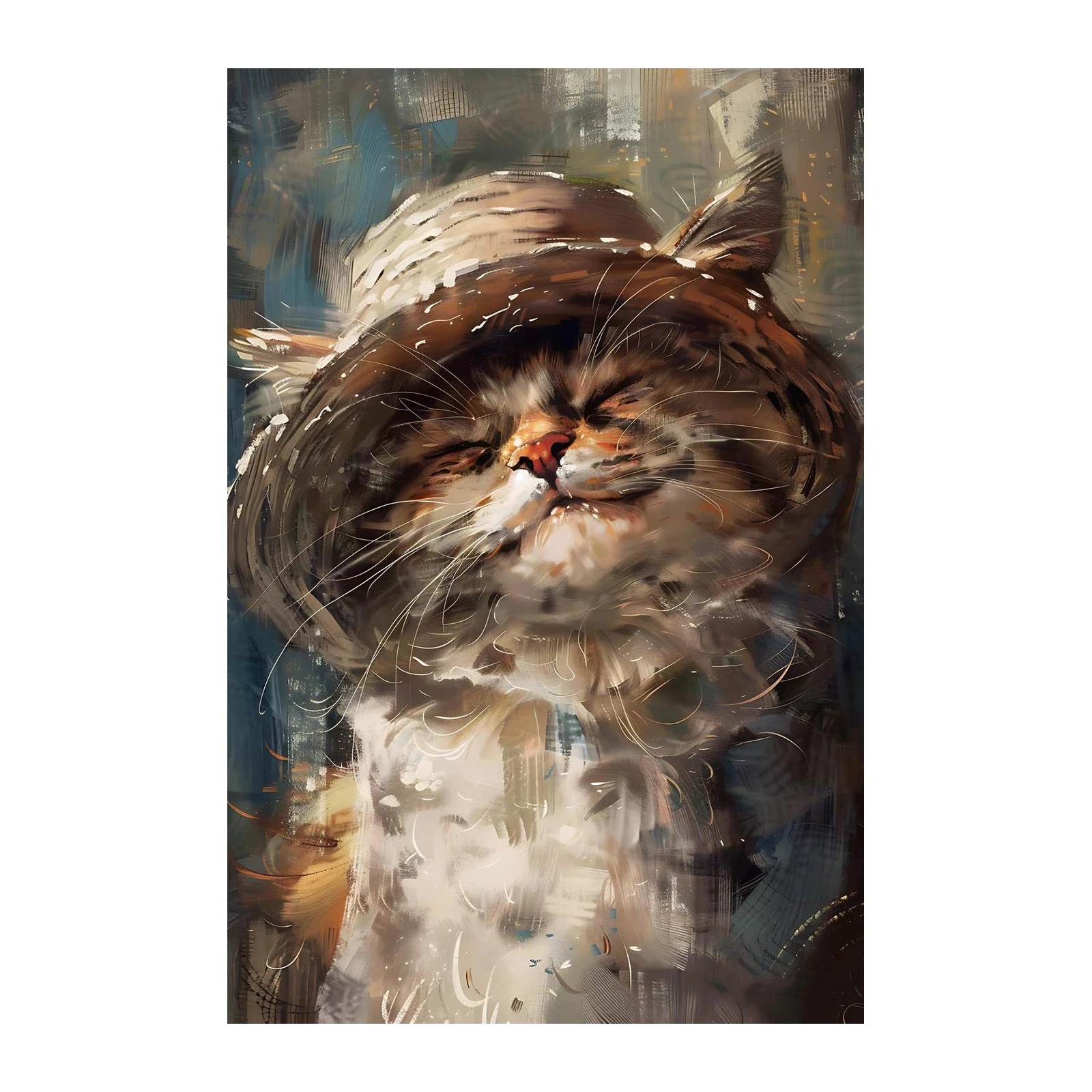 Happy Cat with Hat Abstract Wall Art