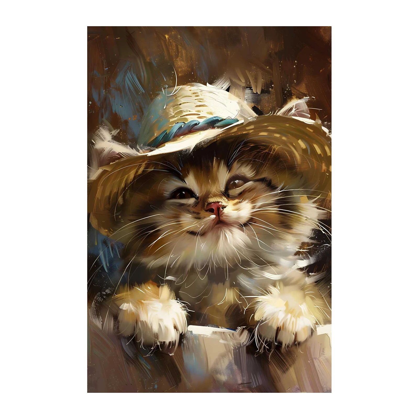 Charming Whiskers Straw Hat Cat Wall Art