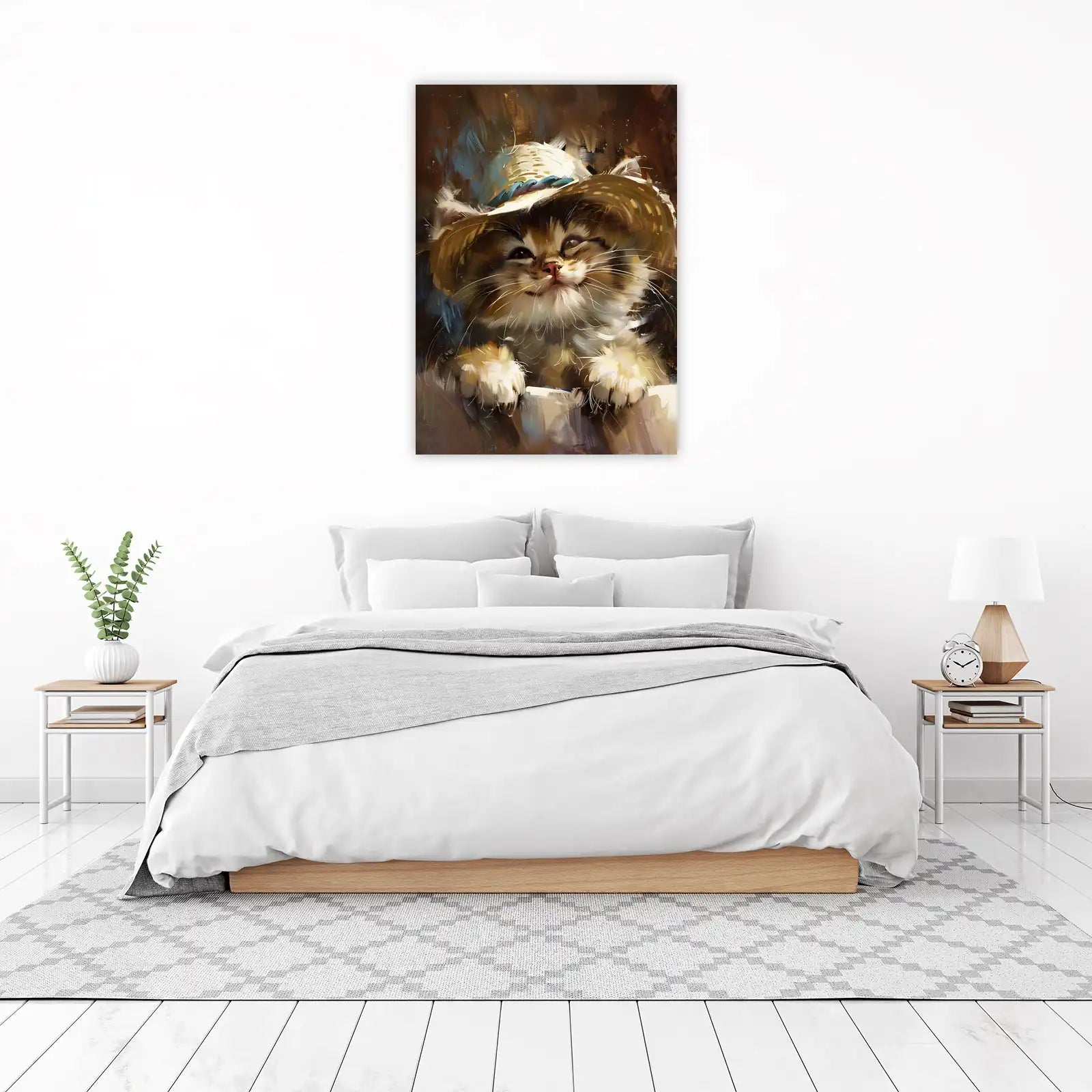Charming Whiskers Straw Hat Cat Wall Art