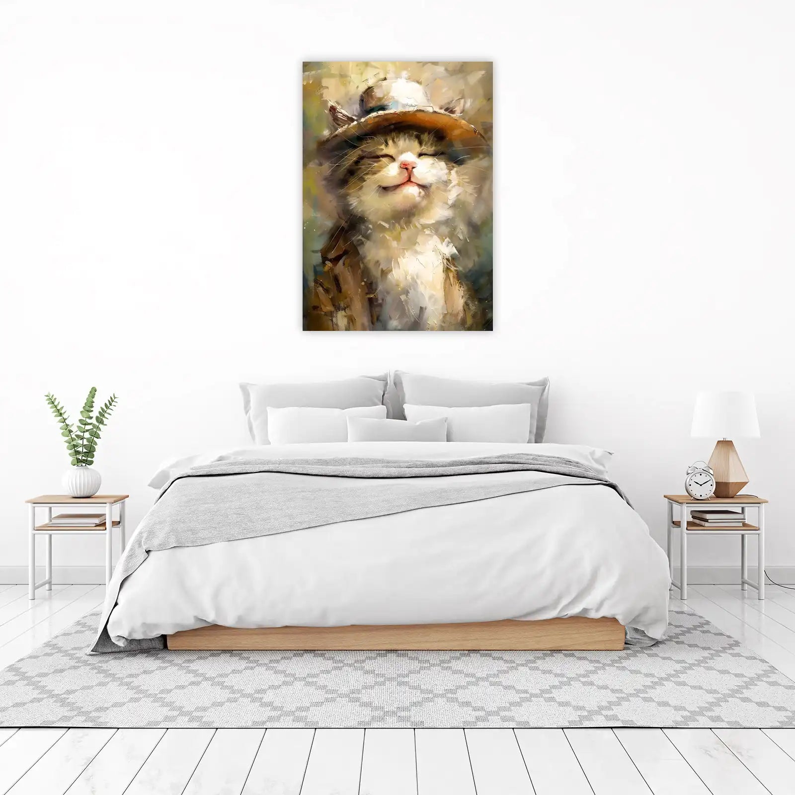 Joyful Cat with Hat Impressionist Wall Art