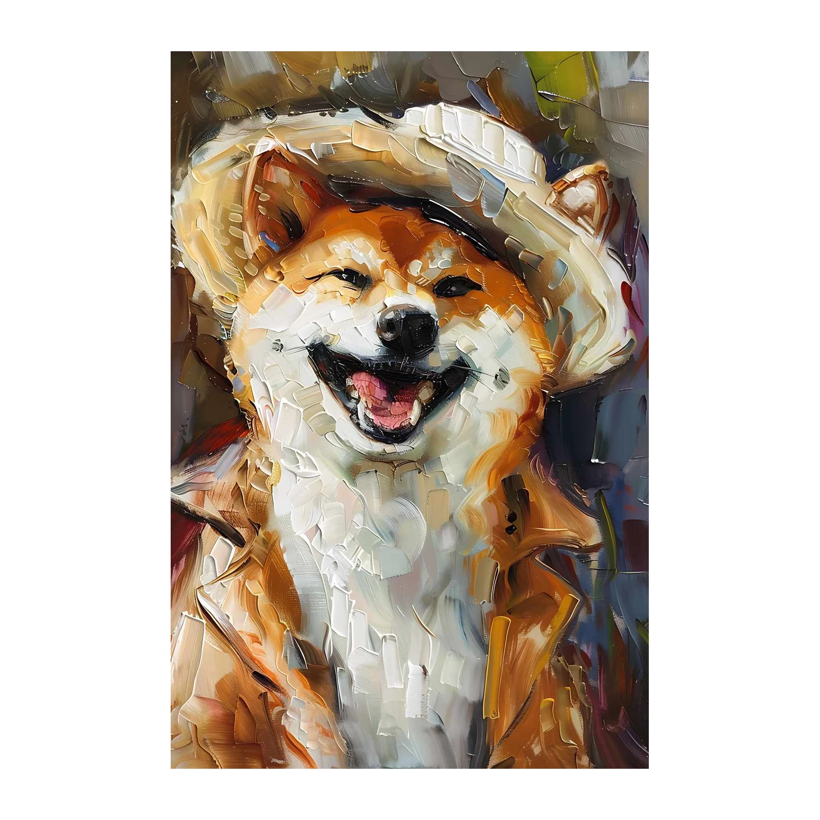 Joyful Shiba Inu in Hat Thick Paint Wall Art