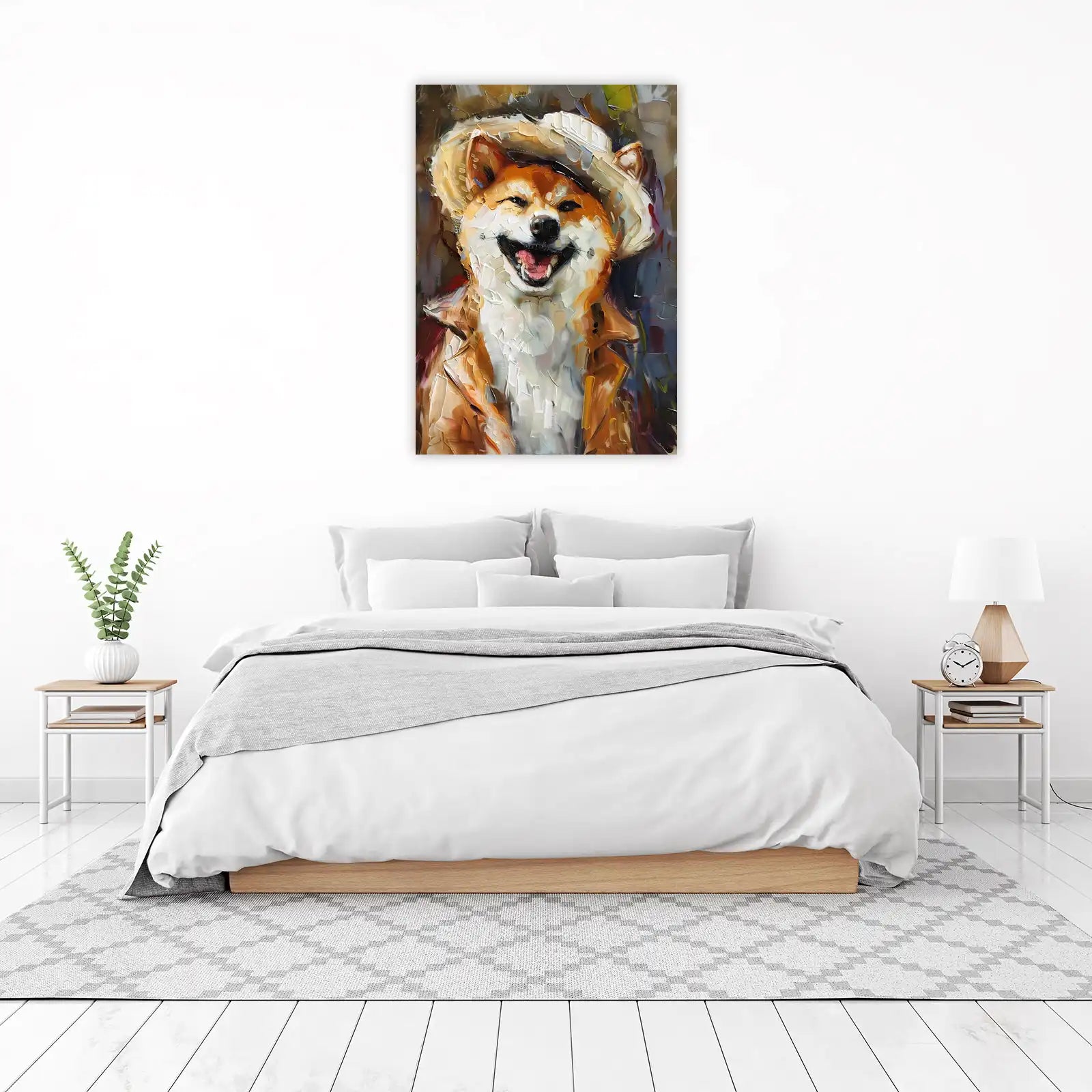 Joyful Shiba Inu in Hat Thick Paint Wall Art