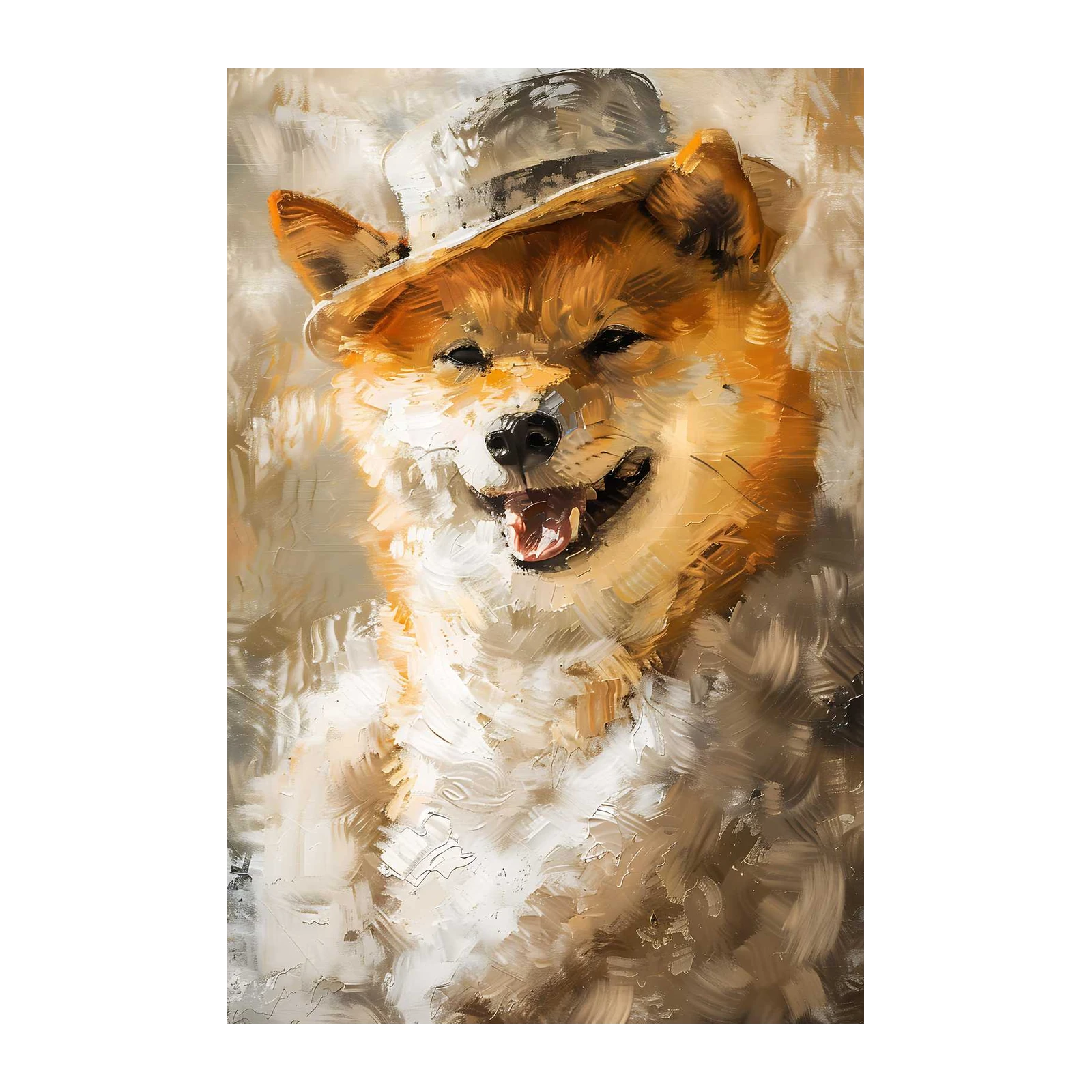 Happy Shiba Inu with Hat Wall Art