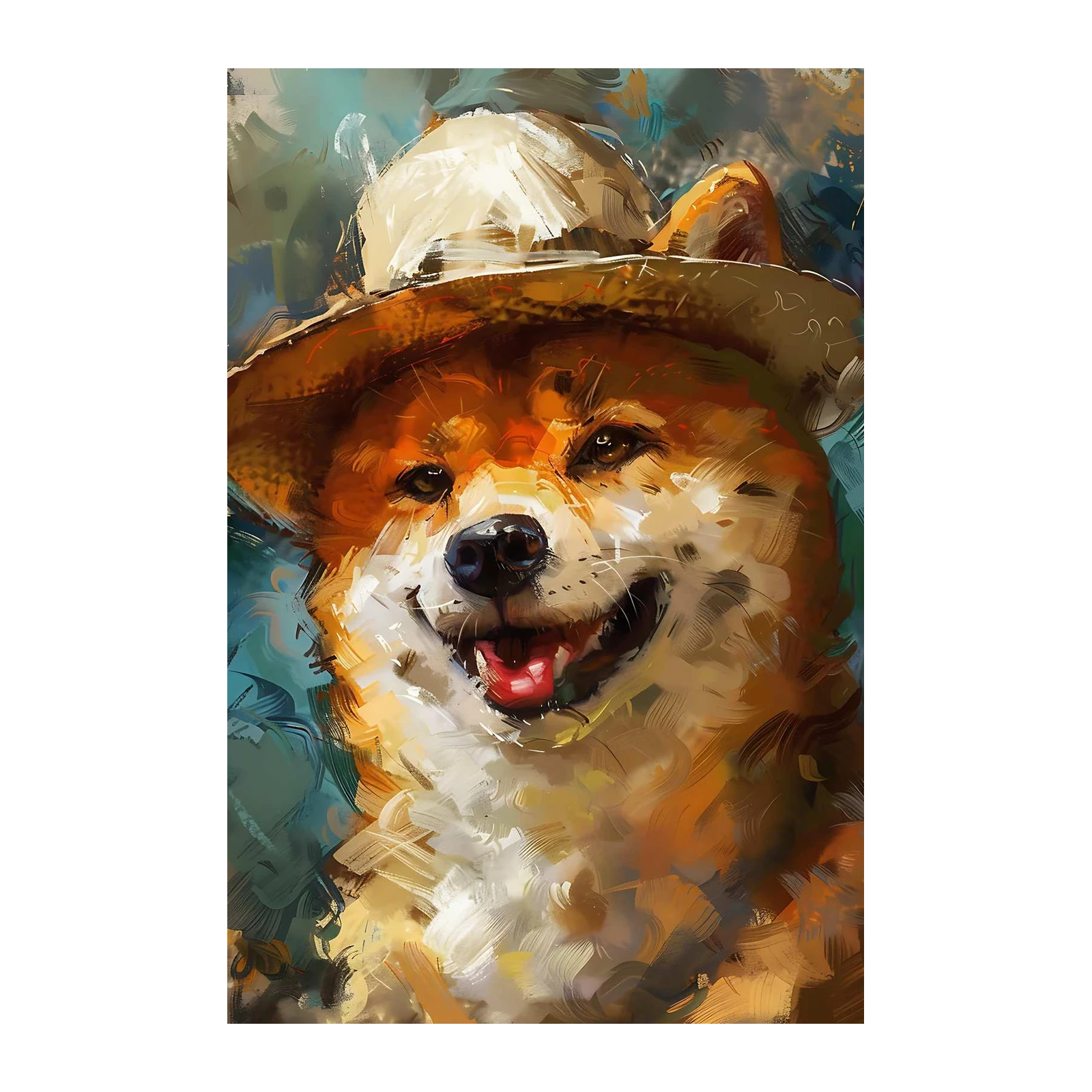 Joyful Shiba Inu Hat Art Wall Art