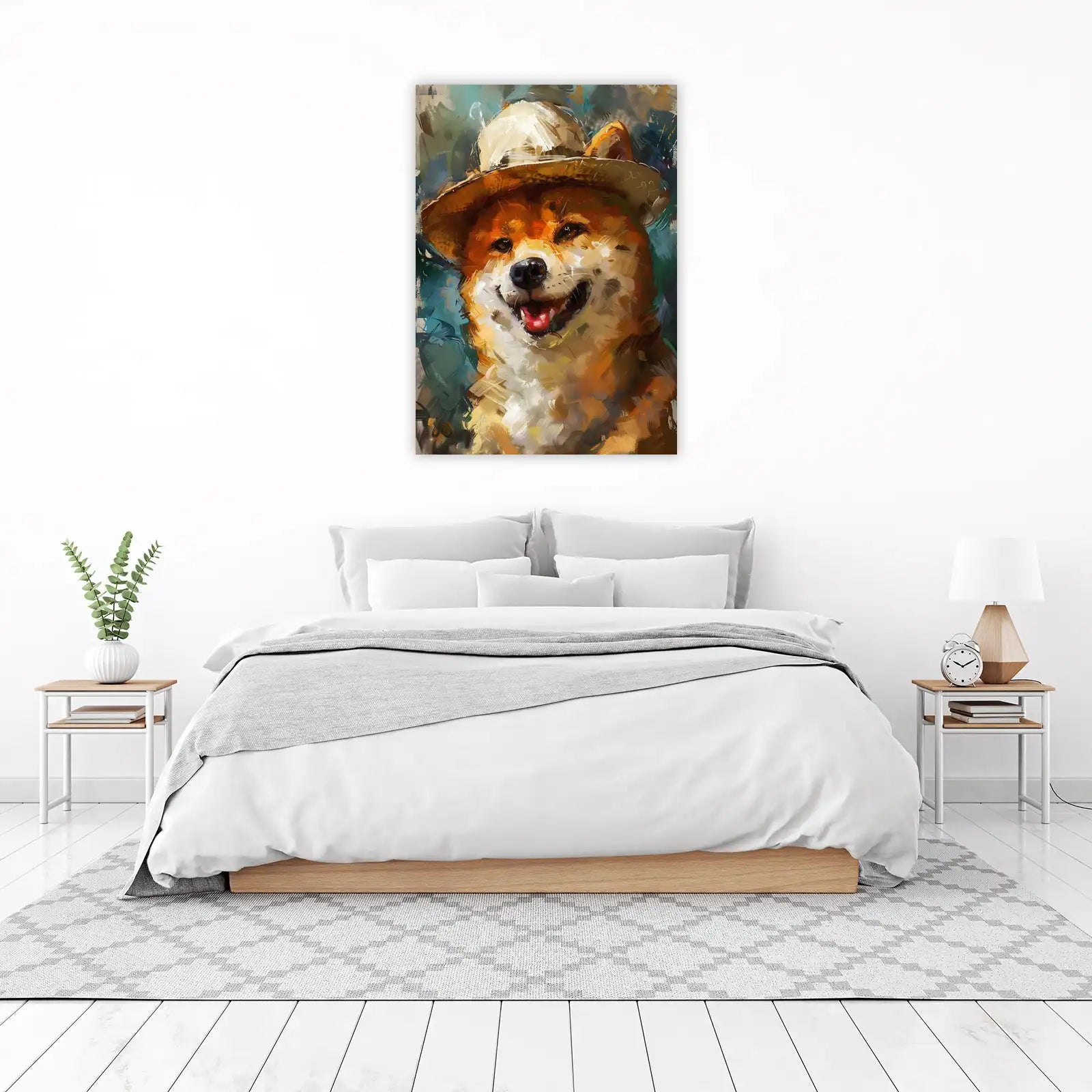 Joyful Shiba Inu Hat Art Wall Art