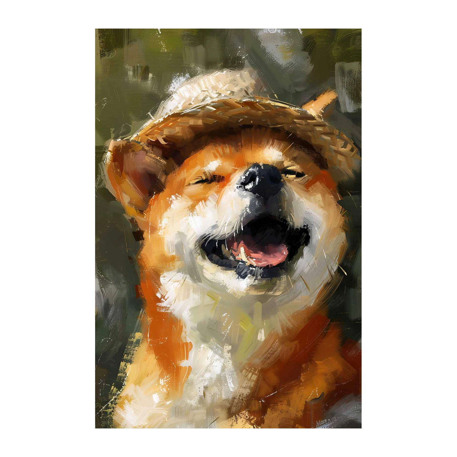 Joyful Shiba Inu Straw Hat Wall Art