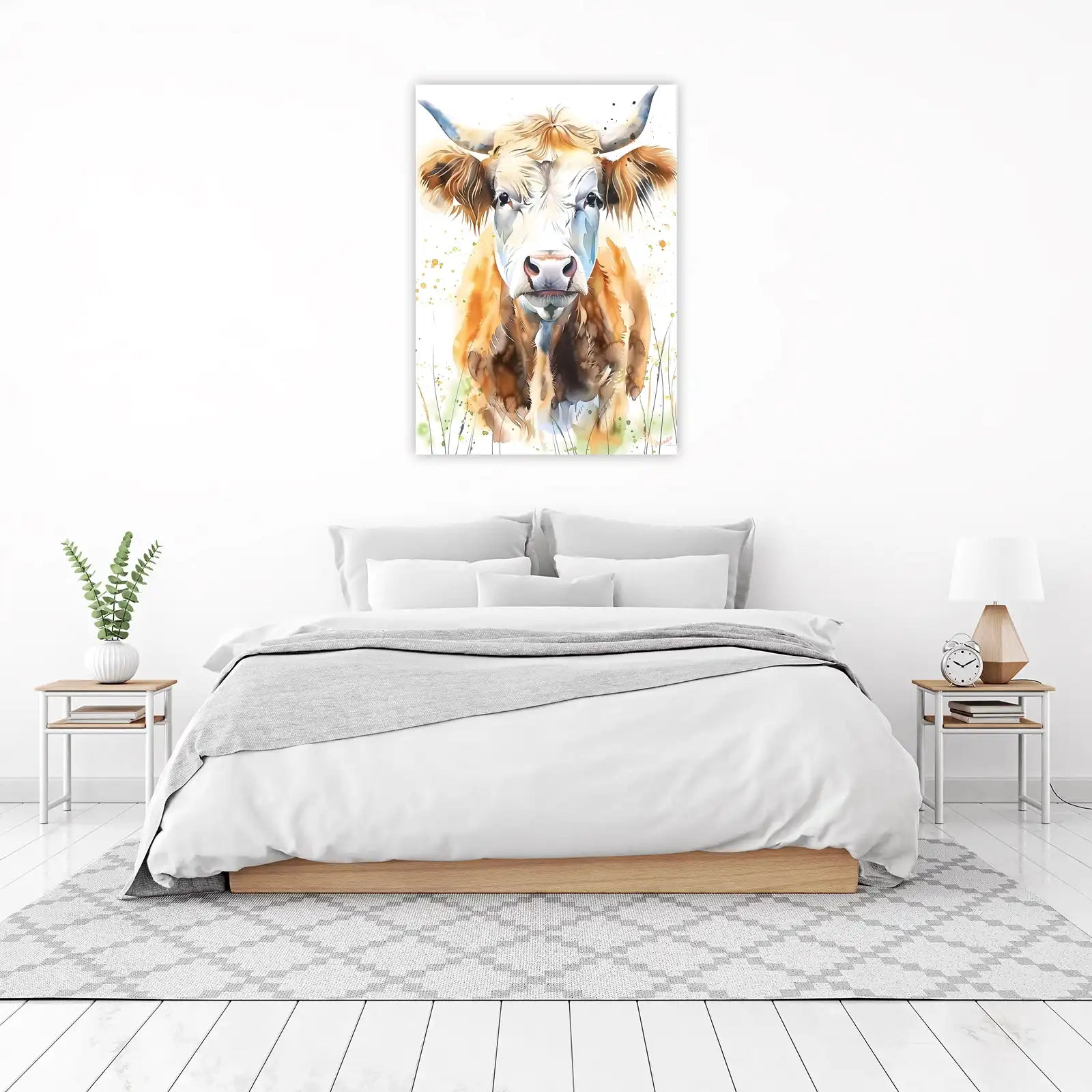 Majestic Highland Cow Watercolor Wall Art