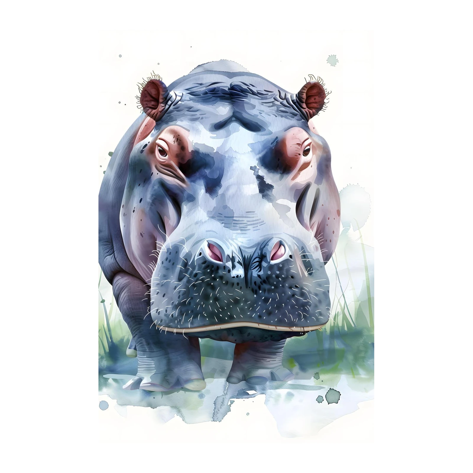 Majestic Hippo Watercolor Wall Art