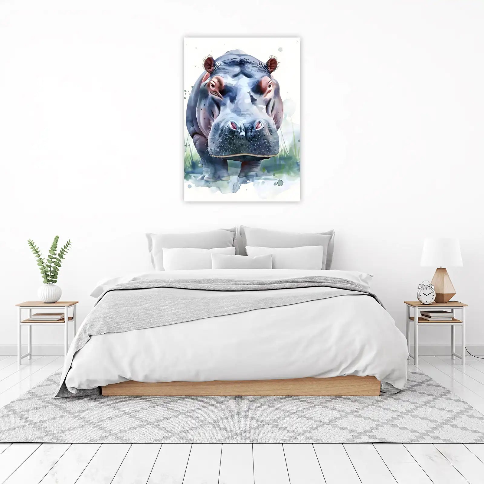 Majestic Hippo Watercolor Wall Art
