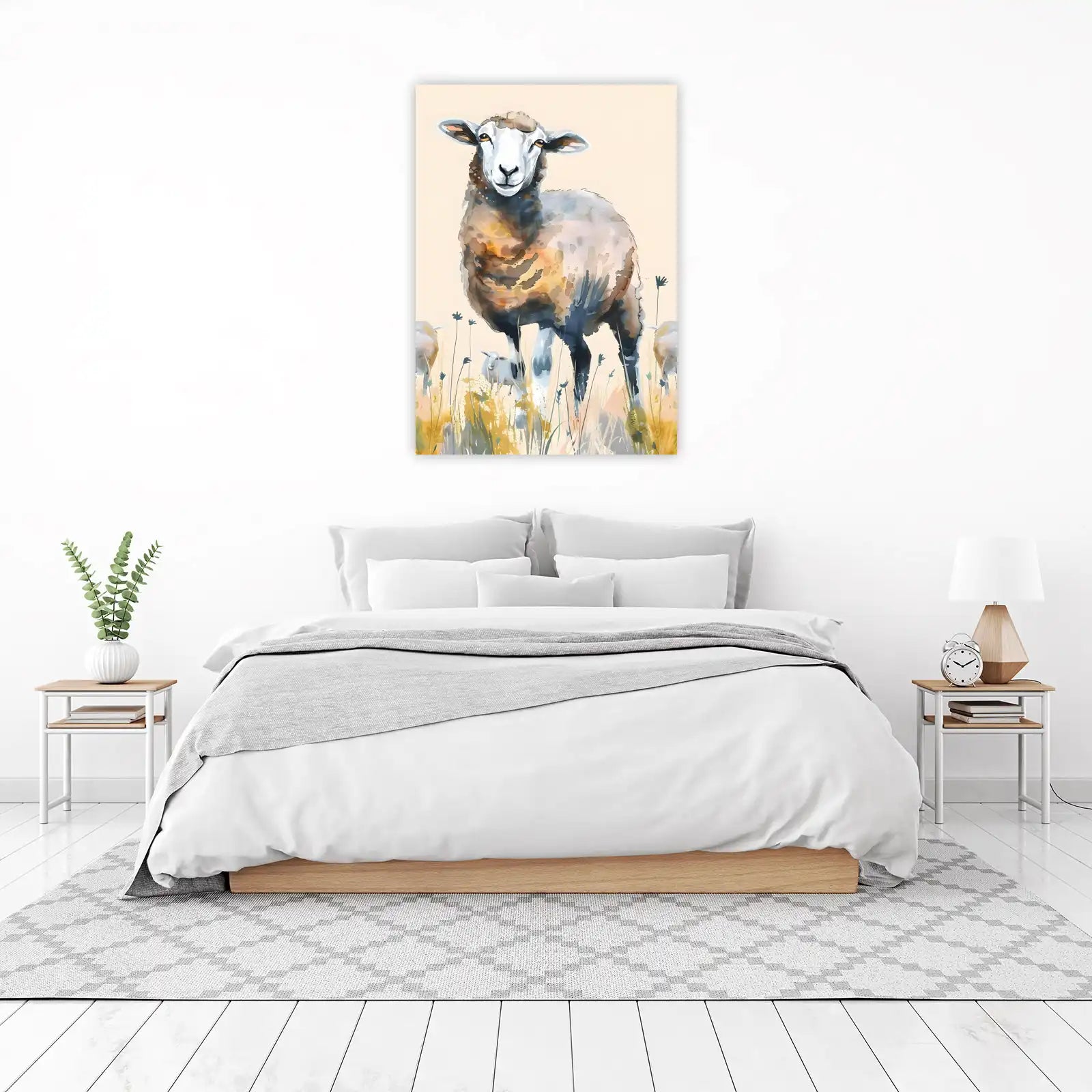 Whimsical Sheep Meadow Watercolor Wall Art