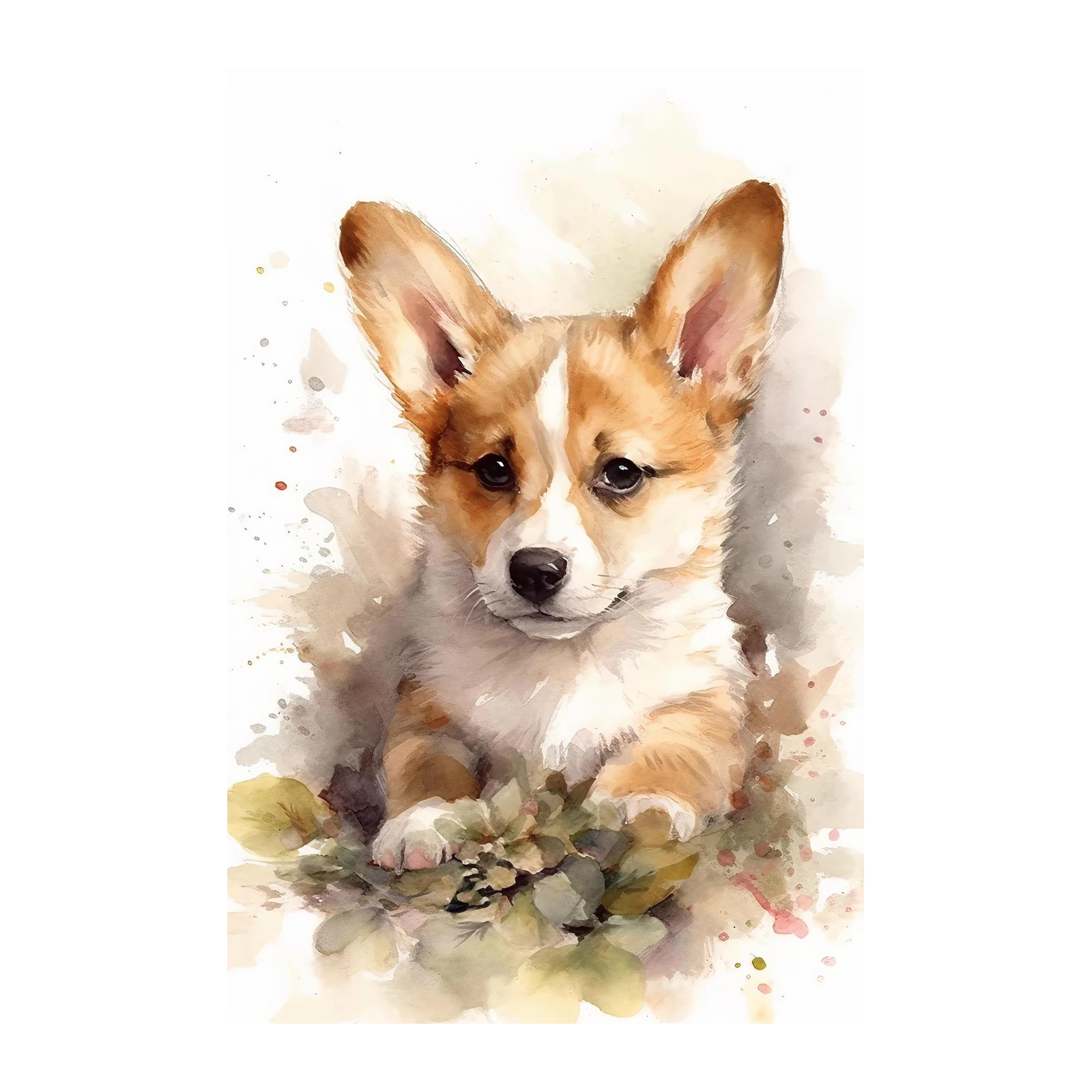 Adorable Corgi Puppy Watercolor Wall Art