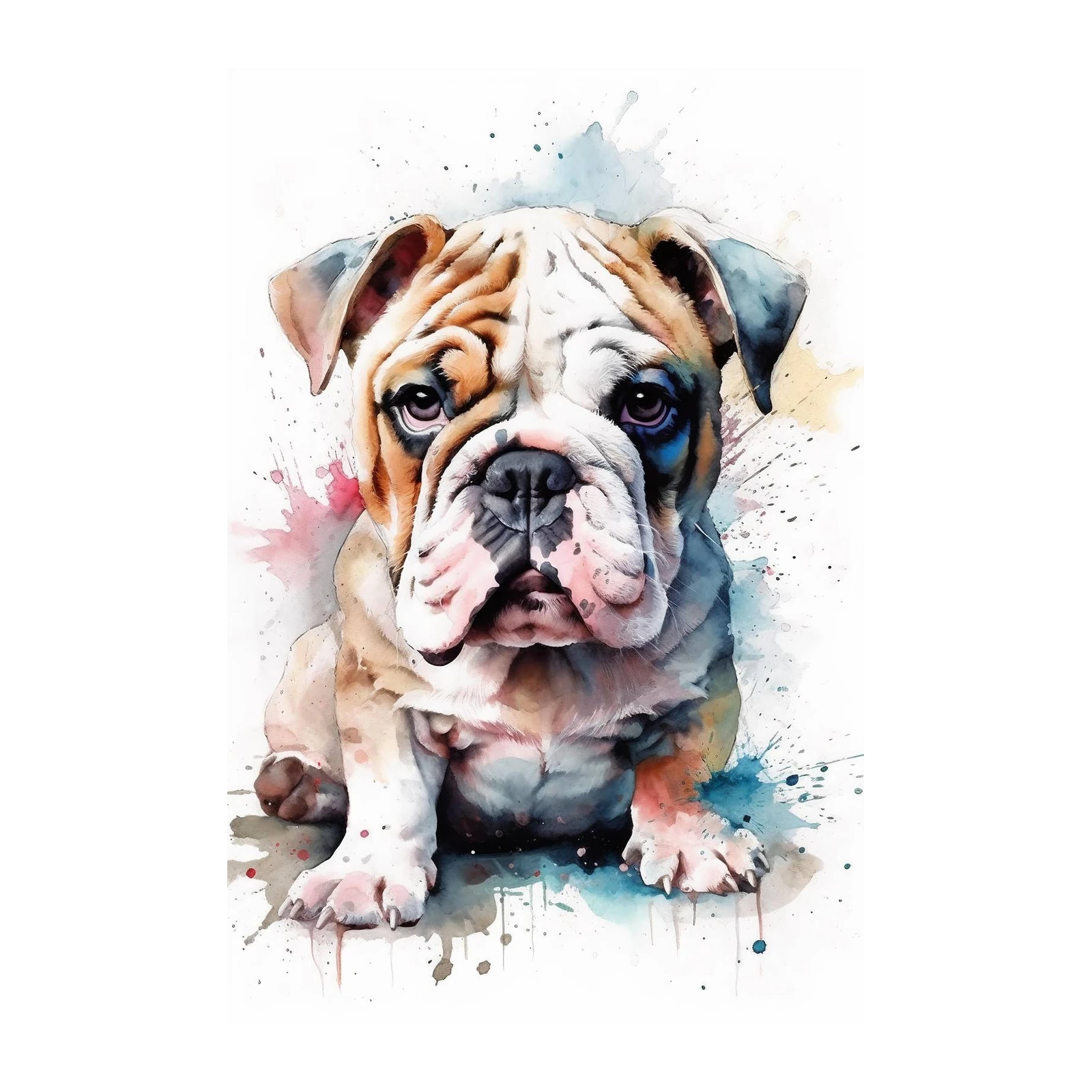 Adorable Bulldog Watercolor Art Wall Art