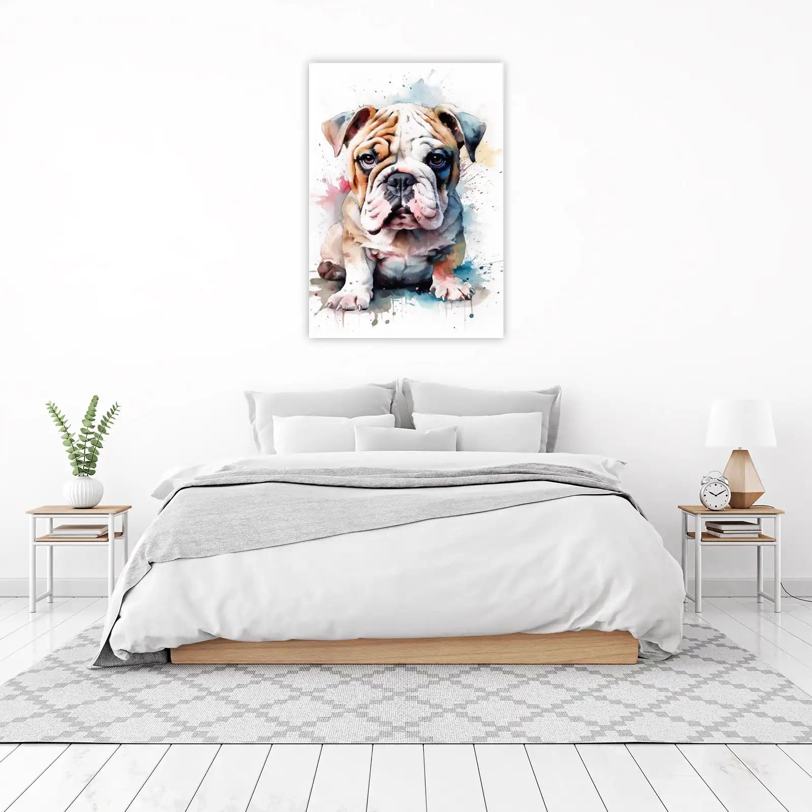 Adorable Bulldog Watercolor Art Wall Art