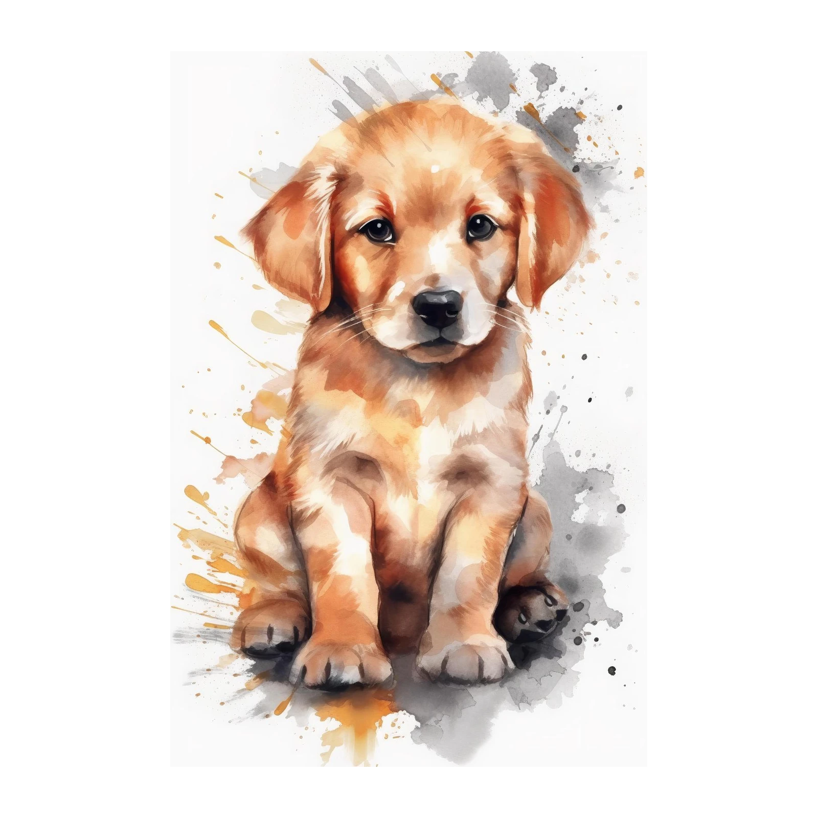 Adorable Golden Retriever Puppy Watercolor Wall Art