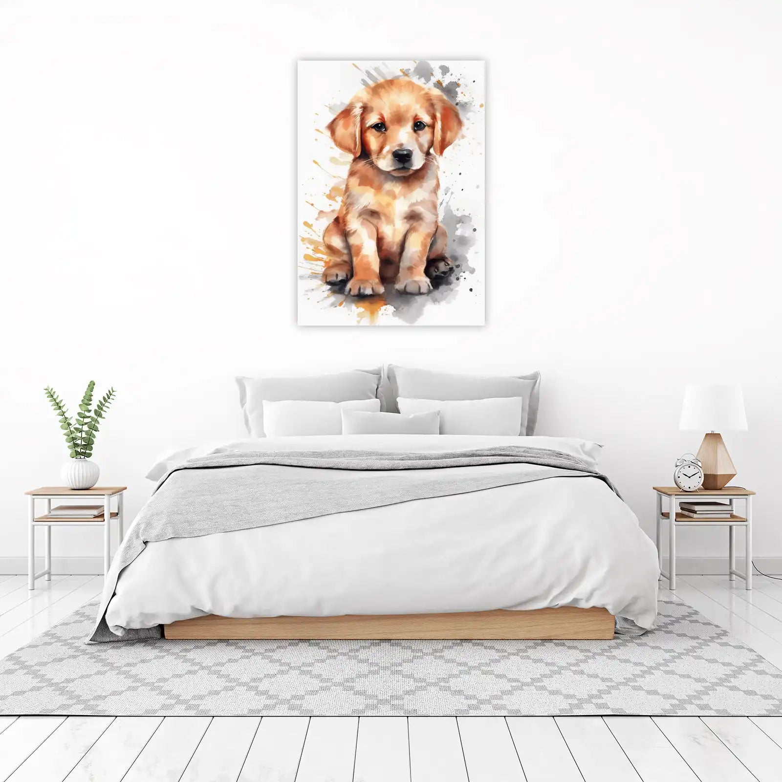 Adorable Golden Retriever Puppy Watercolor Wall Art