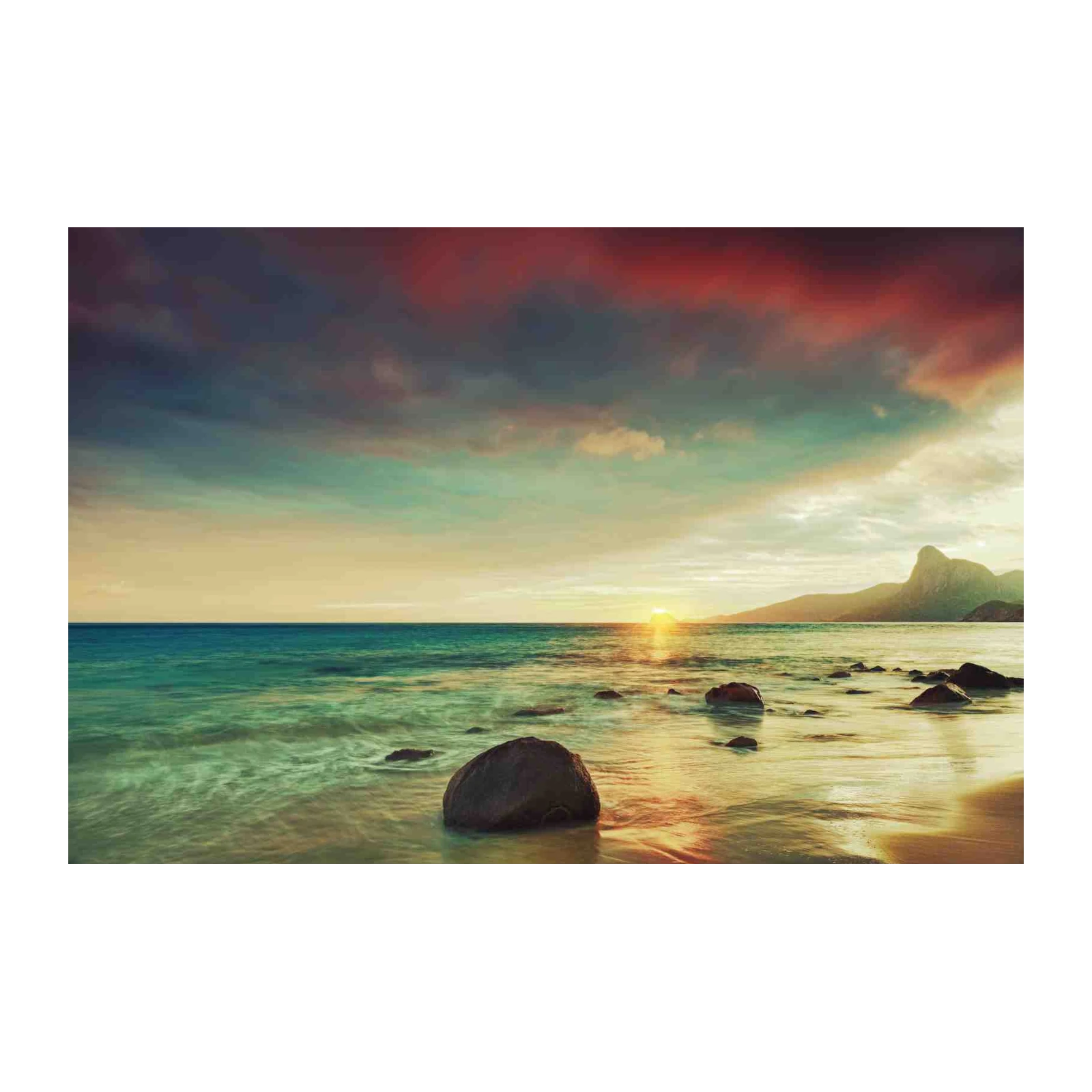 Serene Sunset Beach & Mountain Wall Art