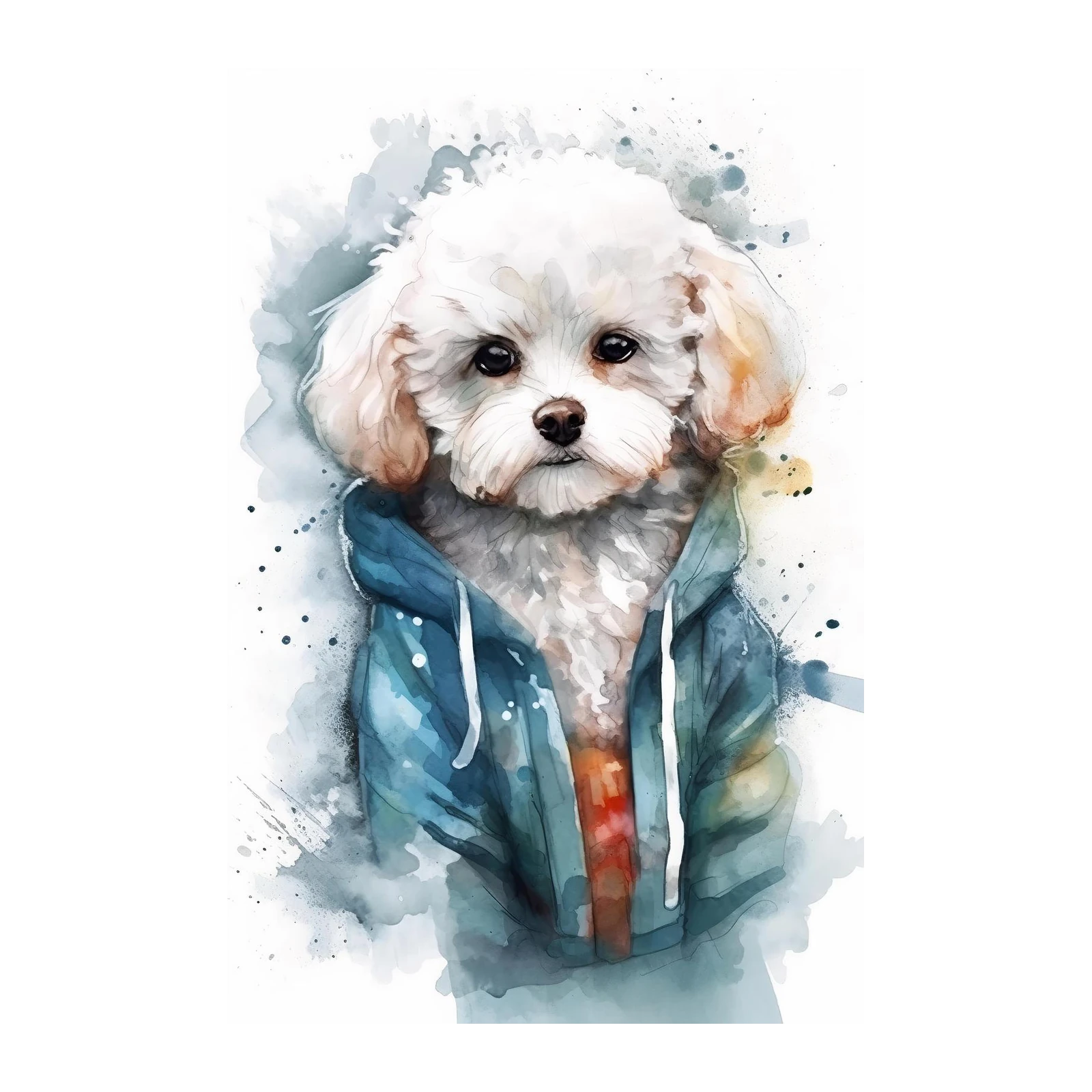 Cute Bichon Frise Hoodie Dog Watercolor Wall Art