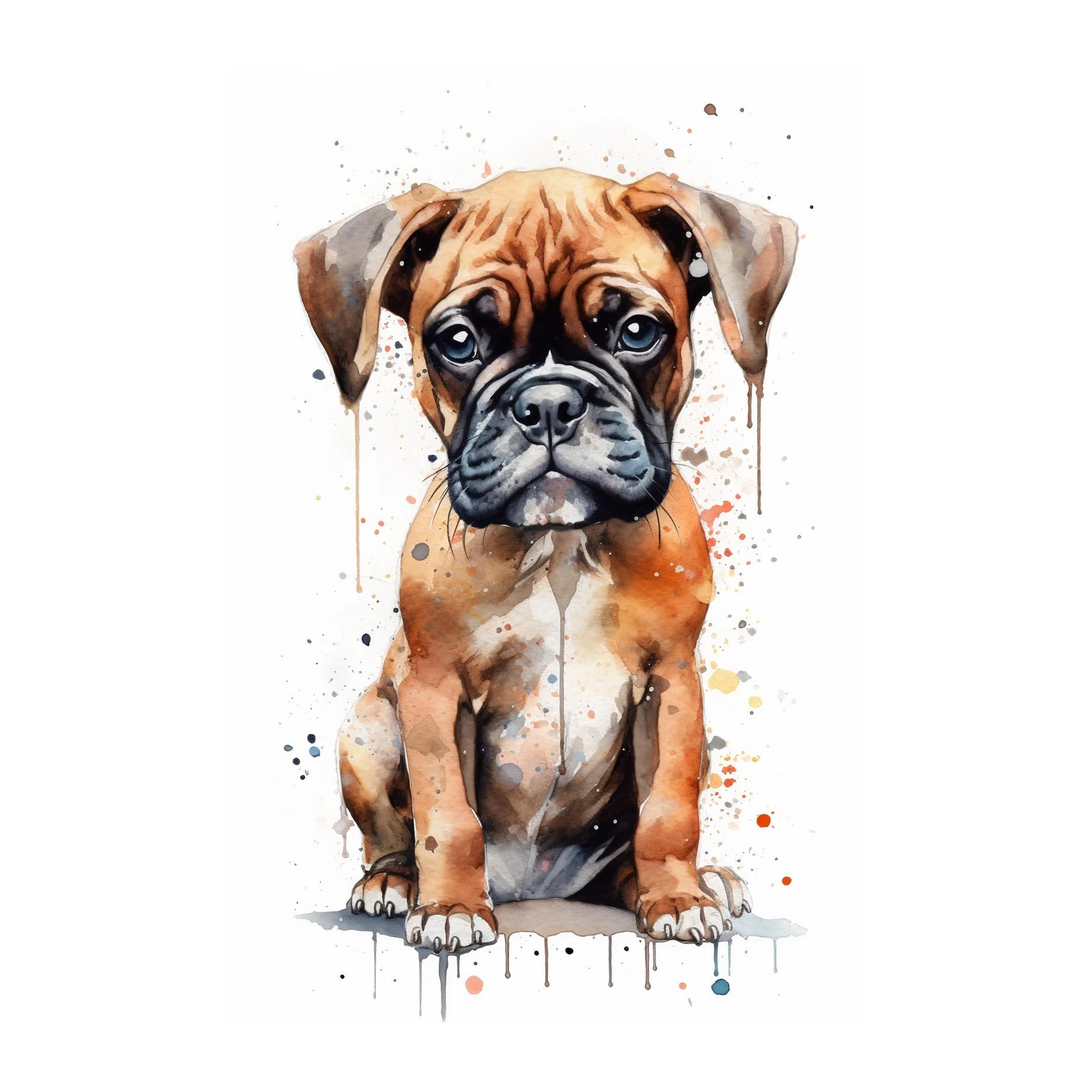 Adorable Boxer Puppy Watercolor Wall Art
