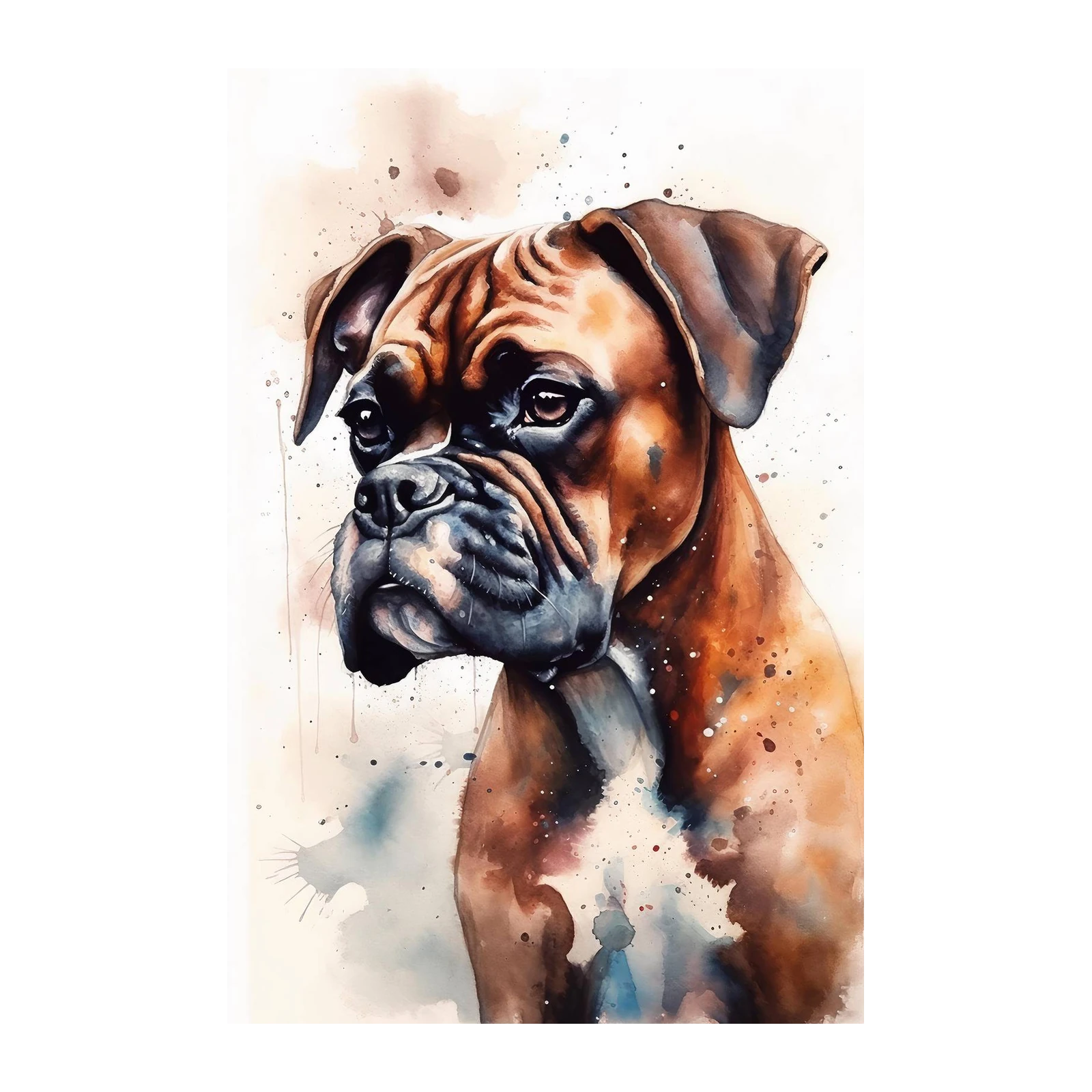 Expressive Boxer Portrait Watercolor Wall Art