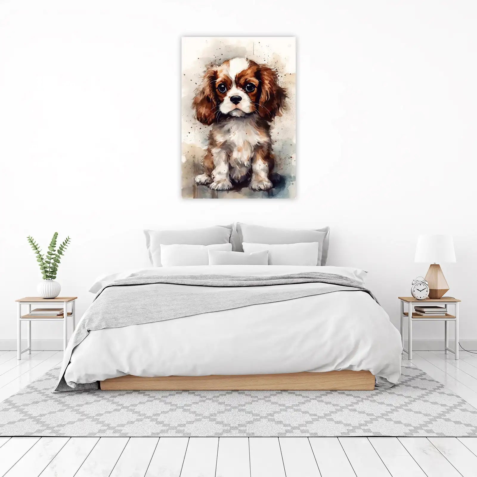 Adorable Cavalier King Charles Spaniel Watercolor Wall Art