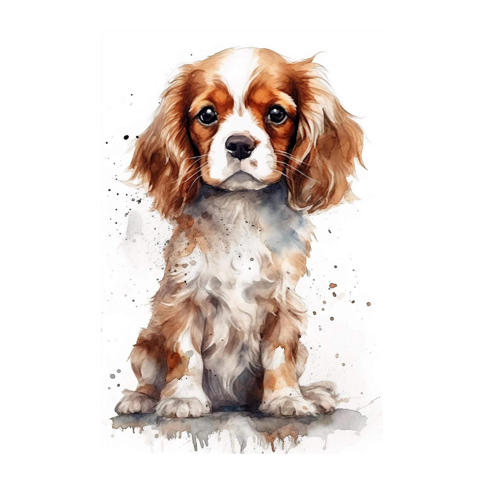 Adorable Cavalier King Charles Spaniel Watercolor Wall Art