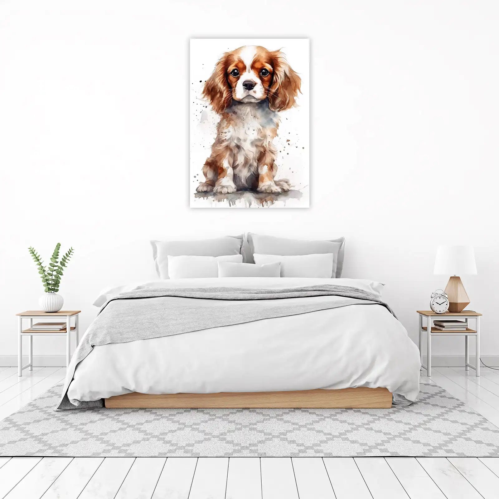 Adorable Cavalier King Charles Spaniel Watercolor Wall Art