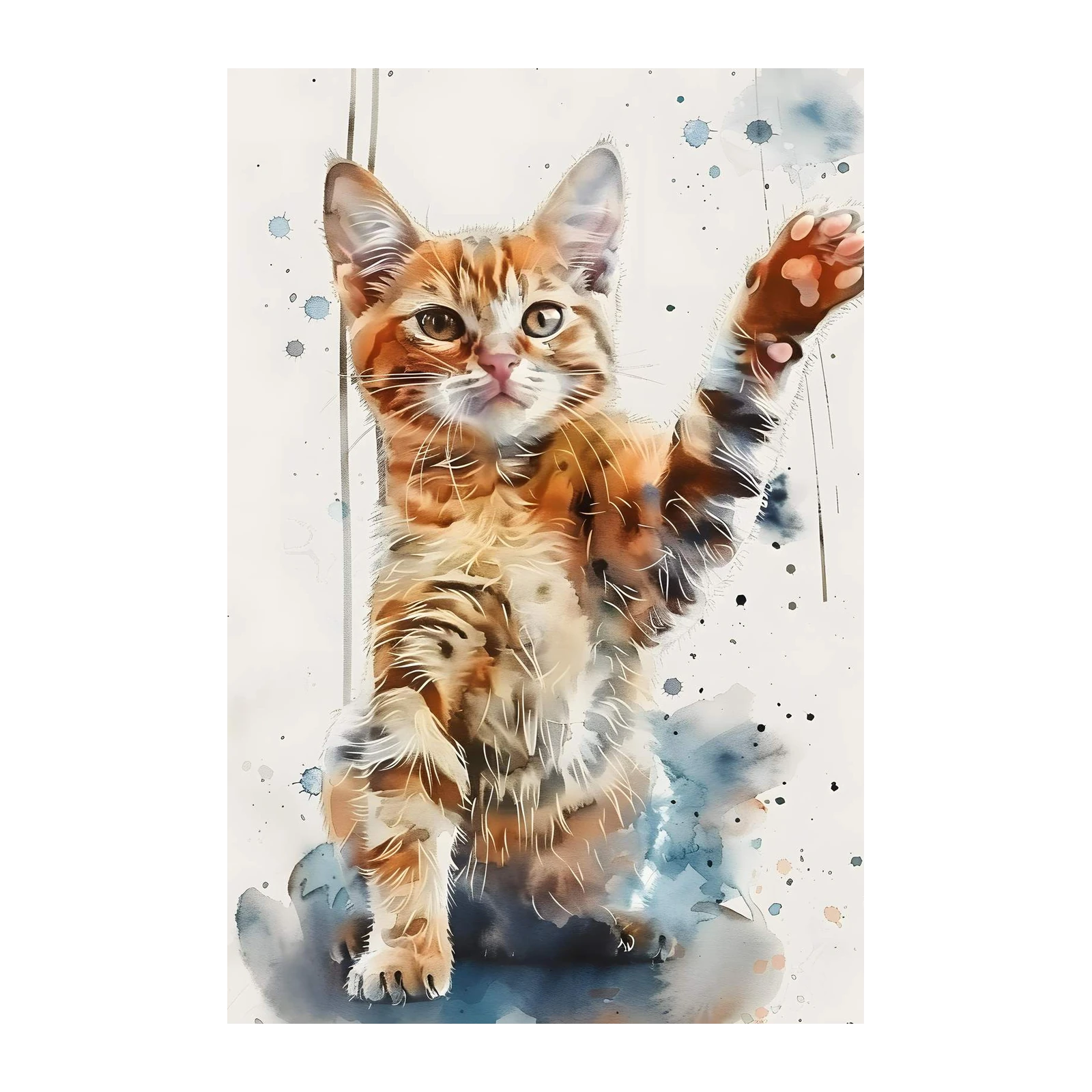 Playful Orange Tabby Cat Watercolor Wall Art