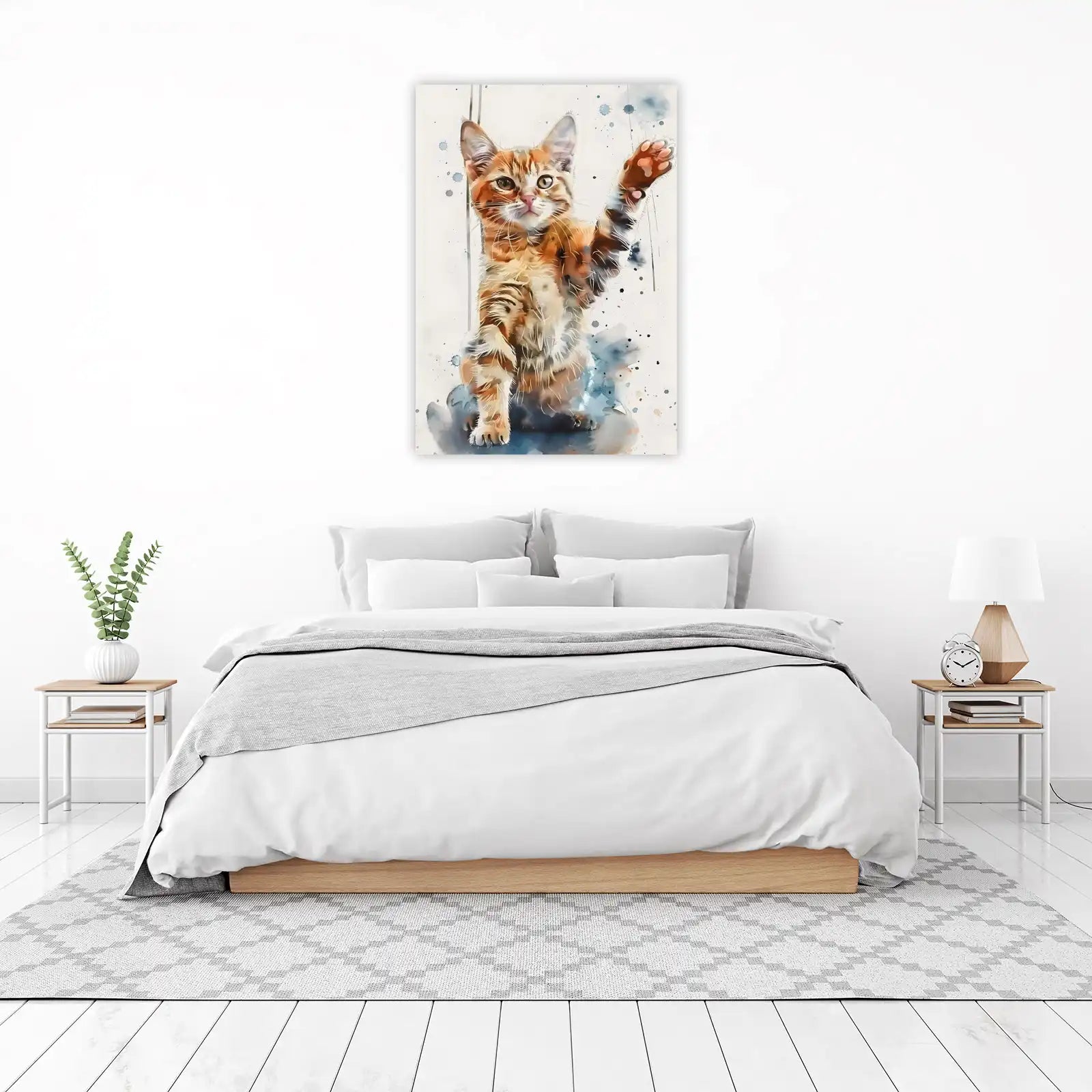 Playful Orange Tabby Cat Watercolor Wall Art