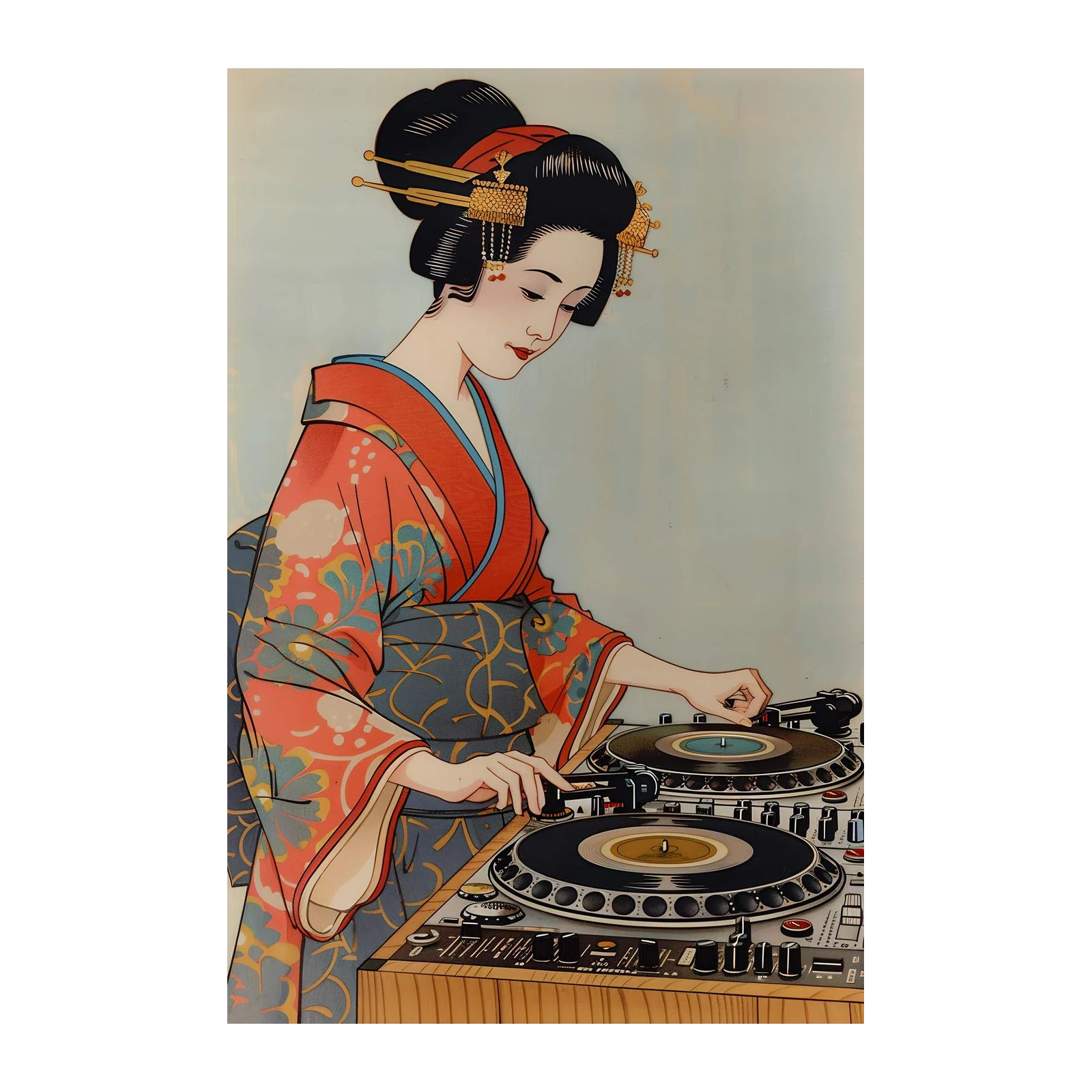 Geisha DJ Remix Japanese Art Wall Art