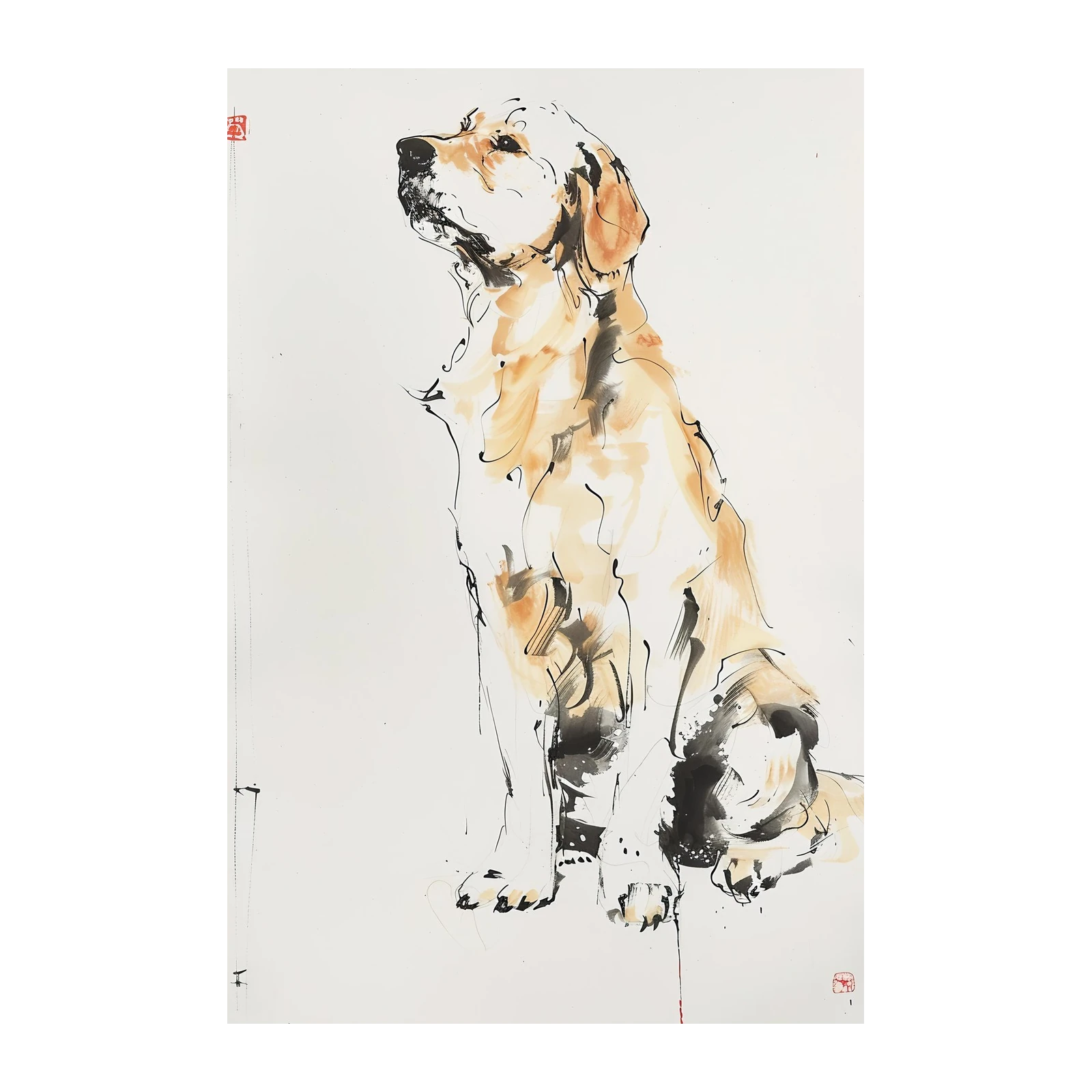 Elegant Golden Retriever Ink Painting Wall Art