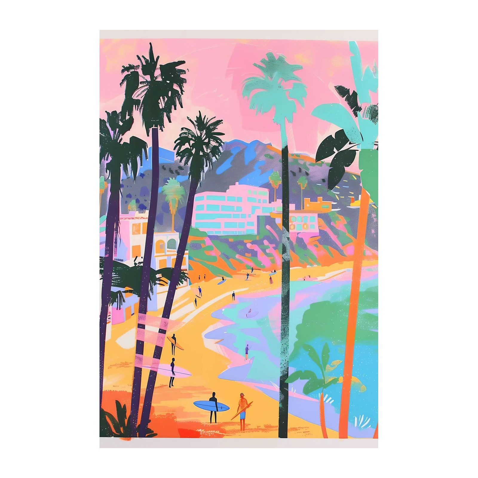 Retro Surf Beach Scene Wall Art