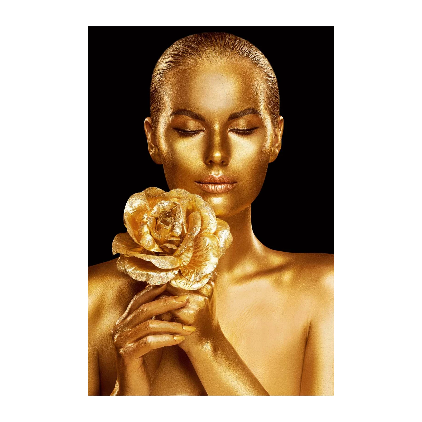 Golden Bloom Woman & Rose Wall Art