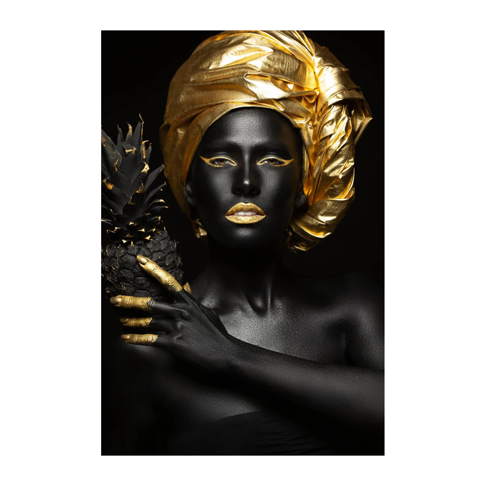 Elegant Gold & Black Woman Pineapple Wall Art