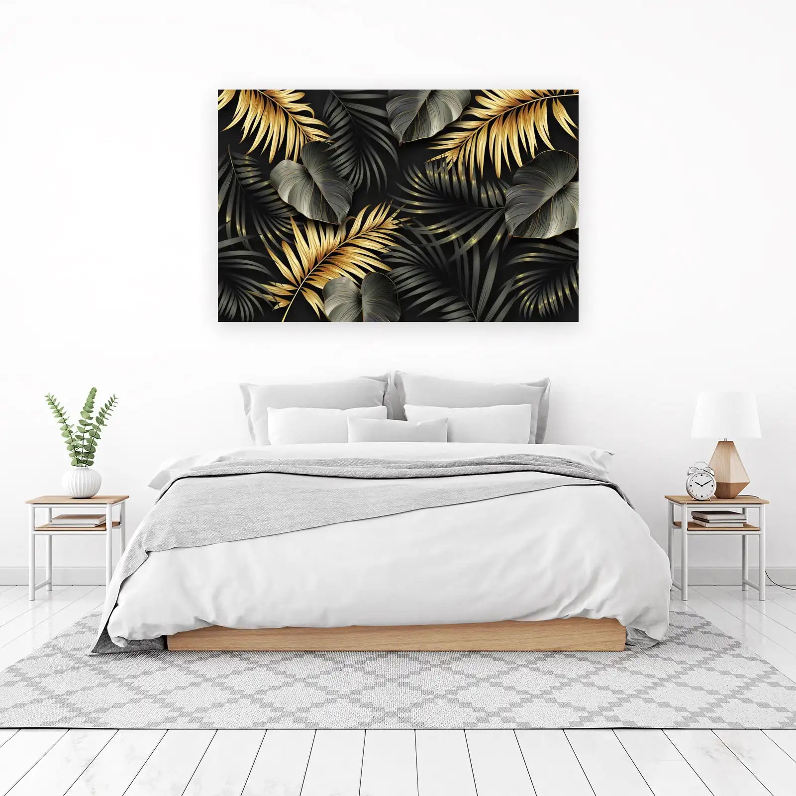 Luxurious Gold & Black Tropical Leaf Wall Art