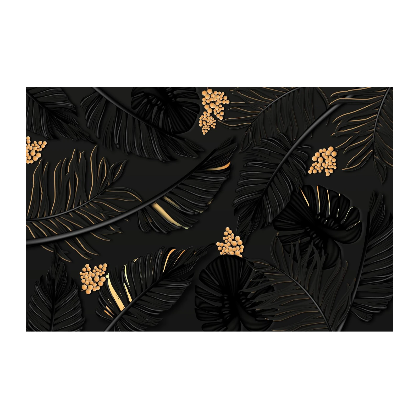 Elegant Black & Gold Tropical Leaves Wall Art
